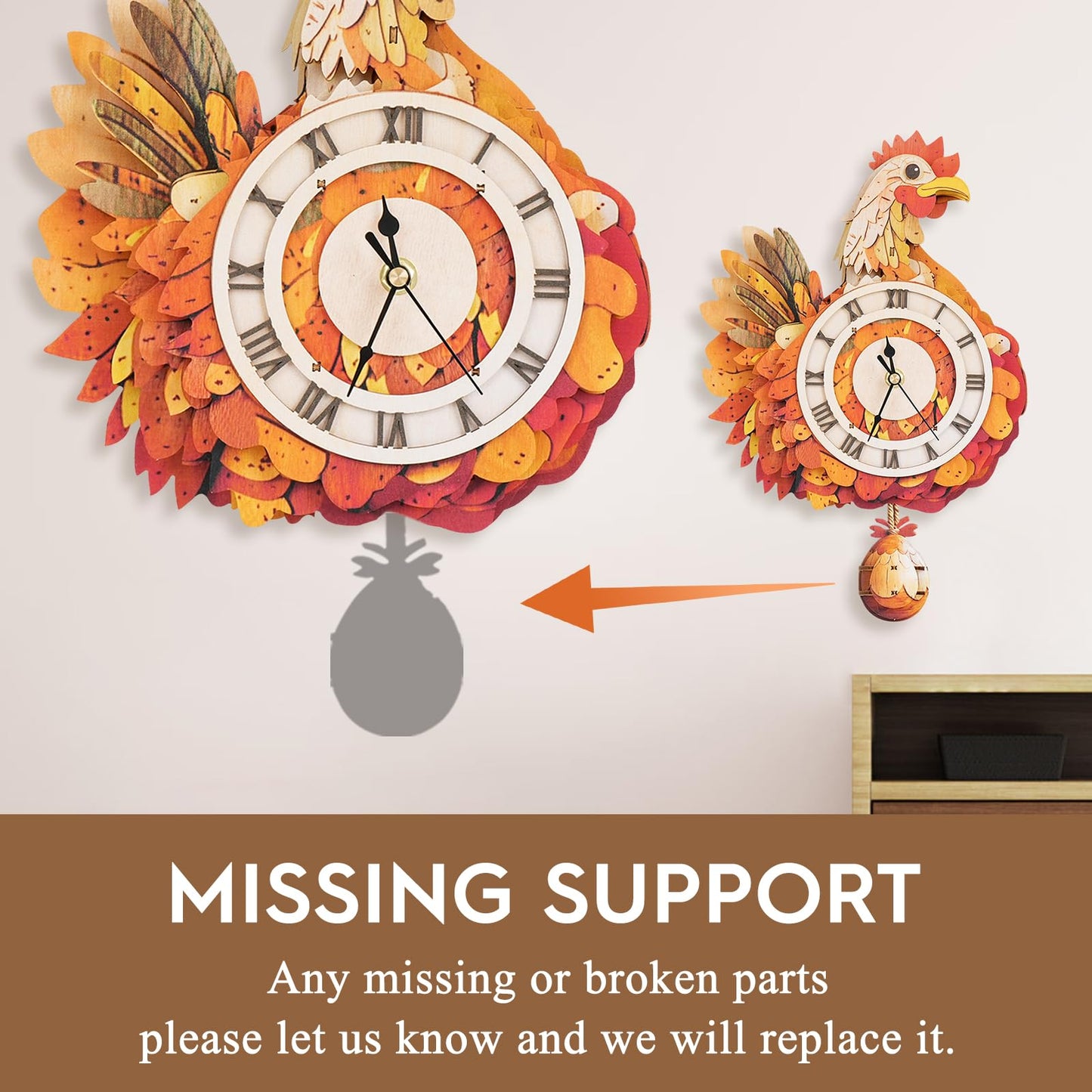 Cutywood 3D Puzzles for Adults Clock-Rooster Design Model Kit-Mechanical DIY Pendulum Clock with Roman Numerals-Desk Home Office Decor Personalized Gift for DIY Lovers