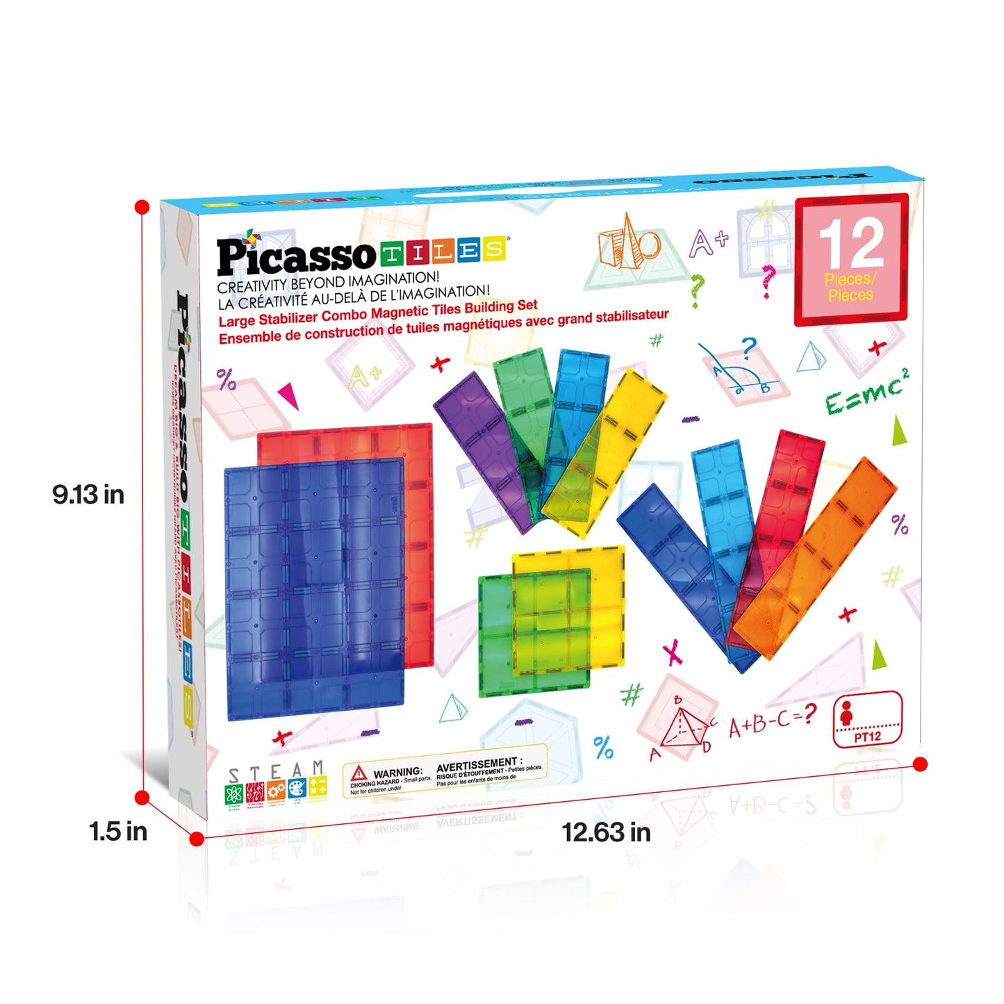PicassoTiles 12pc Supersized Magnetic Building Tile Base Plate Jumbo XL Foundation Stabilizer Boards STEM Engineering Construction Kit for Kids Educational Learning Toy Magnet Blocks Stacking Set PT12