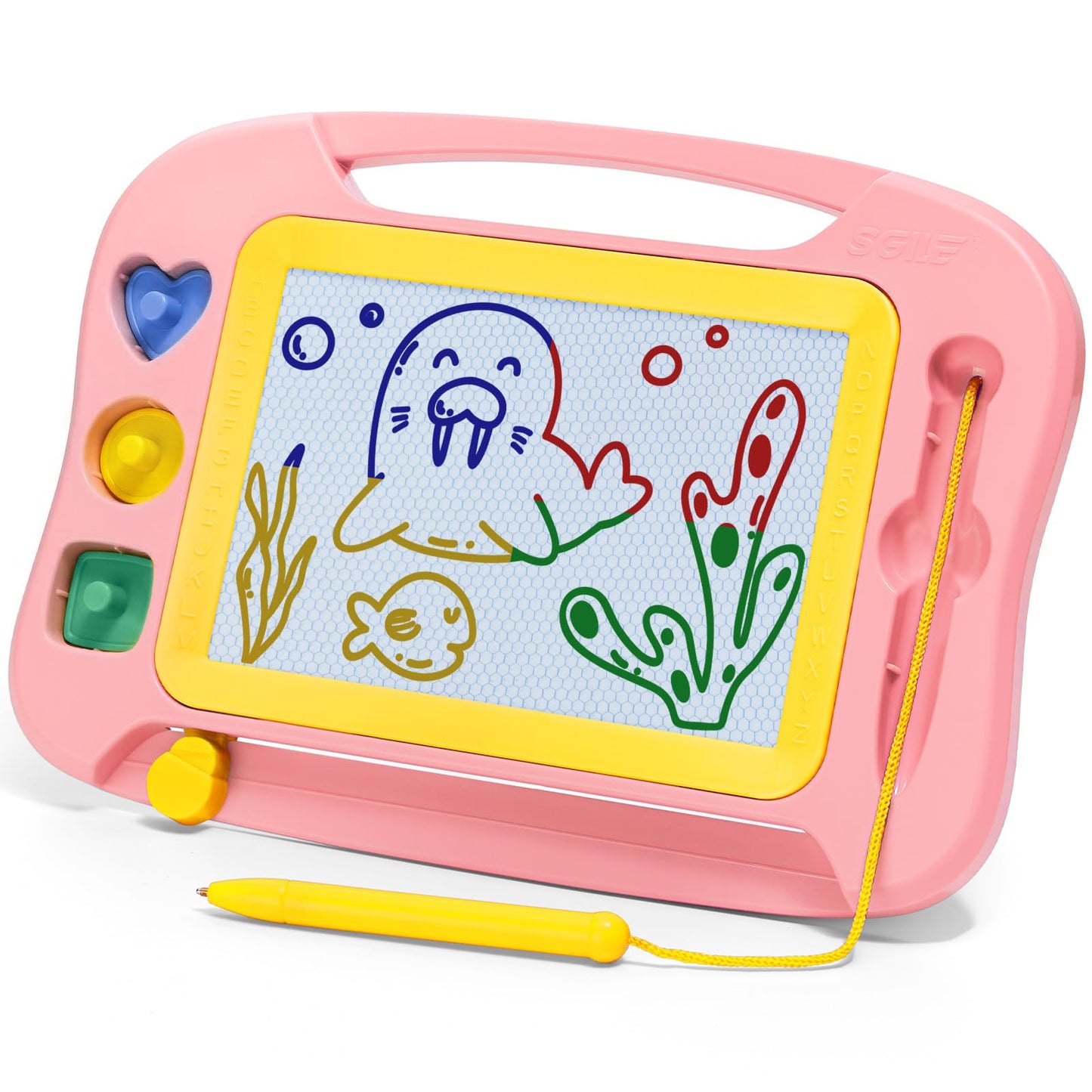 SGILE Magnetic Drawing Board for Kids, Toddlers Toys for 1 2 3 4 Year Old, Etch & Sketch Pad with 4 Stamps, Learning and Educational Toys for Boys Girls Gift, 25 x 18 CM (10 × 7 in), Soft Pink