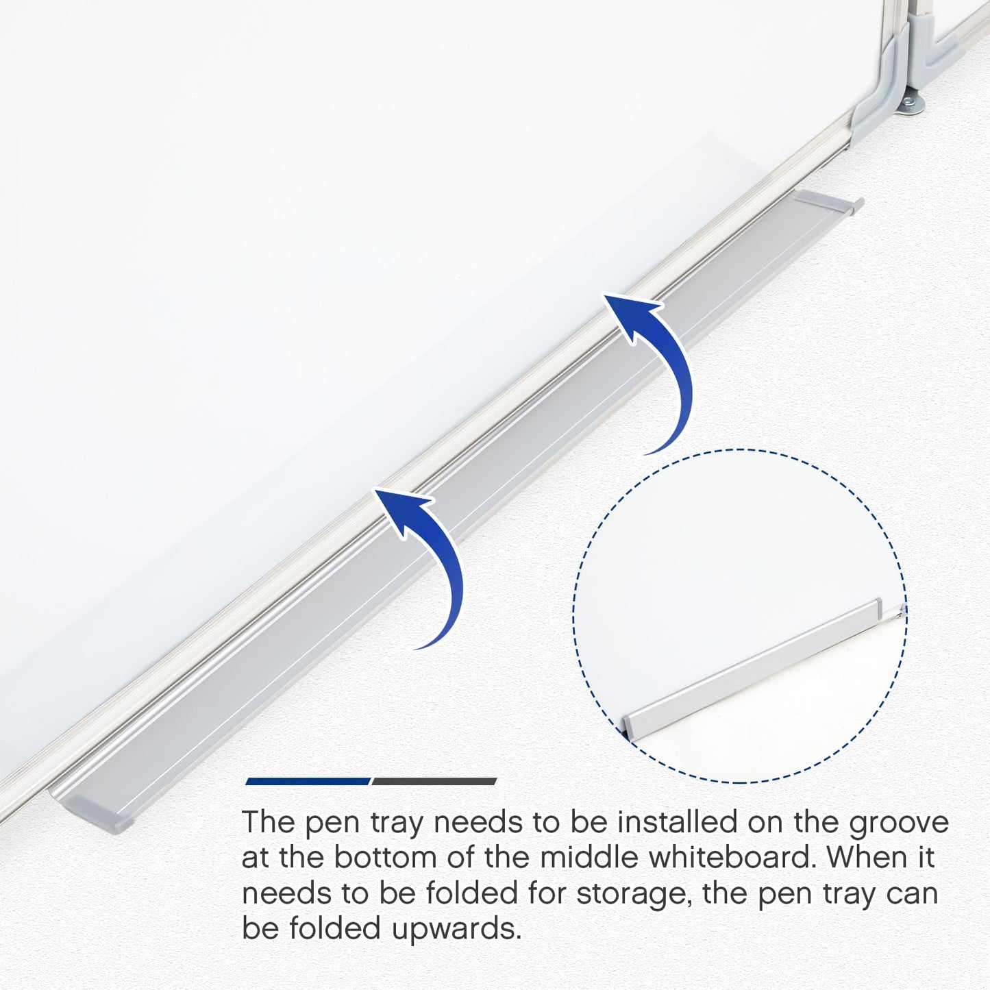 AmazingSpark 48” x 36” Foldable Whiteboard Dry Erase Board Large Tri Folding Whiteboard Magnetic Dry Erase Board, Wall Aluminium Frame and Pen Tray for Office, Home