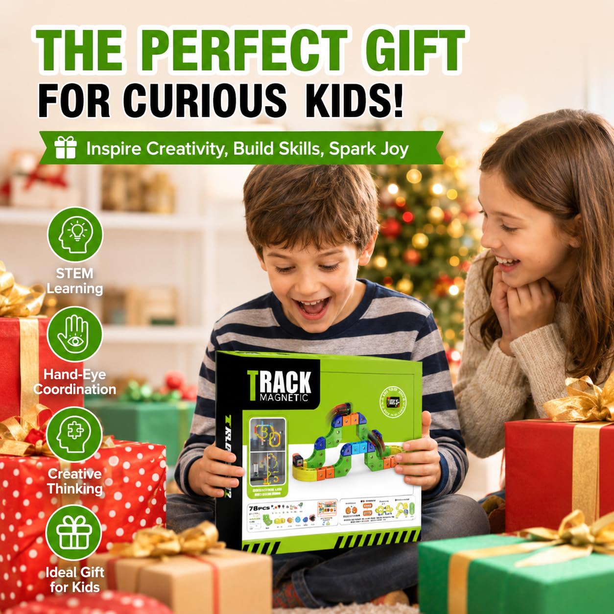 Upgrade Magnetic Train Set for Kids with 2 Rechargeable Trains, 105PCS Gravity-Defying Race Track, Safer Magnetic STEM Building Toy with Vertical Climb & Upside-Down Tracks for Boys Girls Ages 3-12