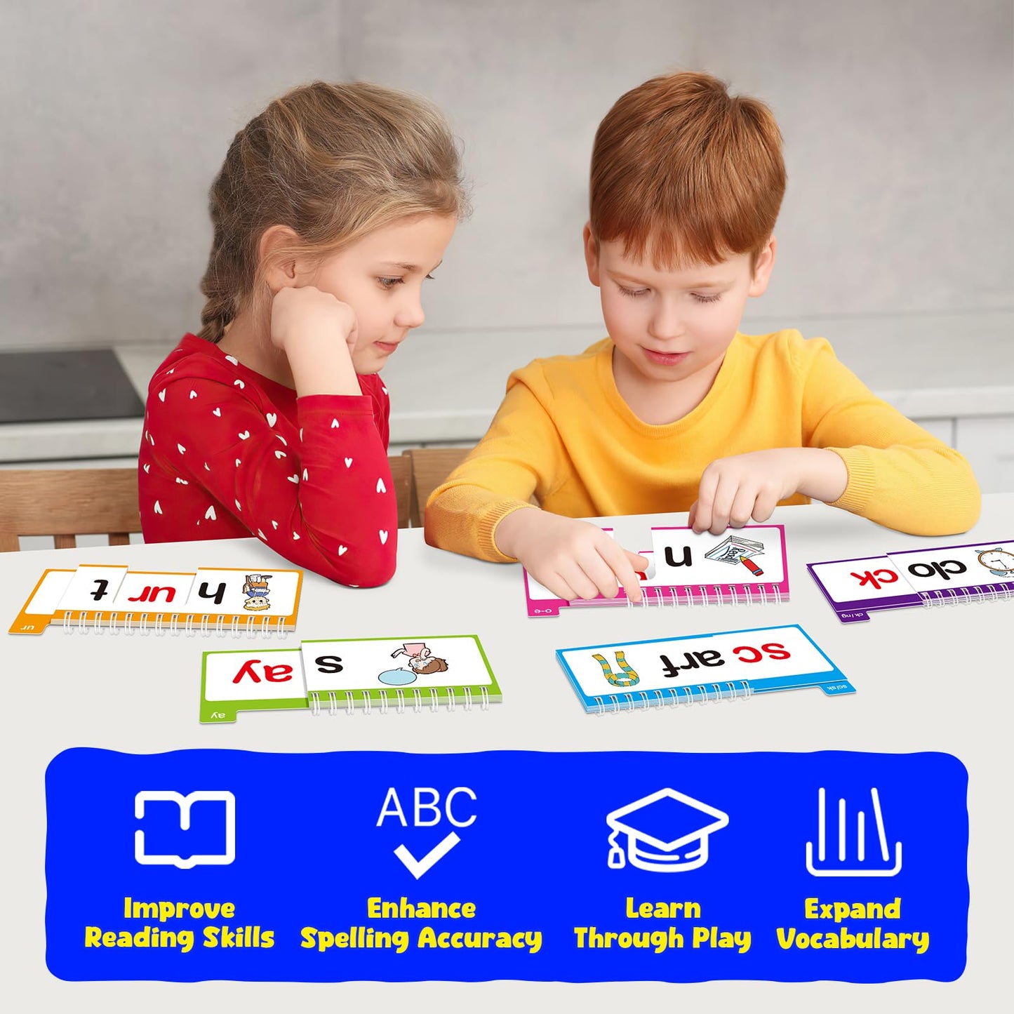 40 Read and Rhyme Flip Books,Phonics Word Family Build Book Learn to Read Phonics Flash Cards,Sight Words Flash Cards Kindergarten Reading Books,Flip Book Word Games for Preschool Learning Activities