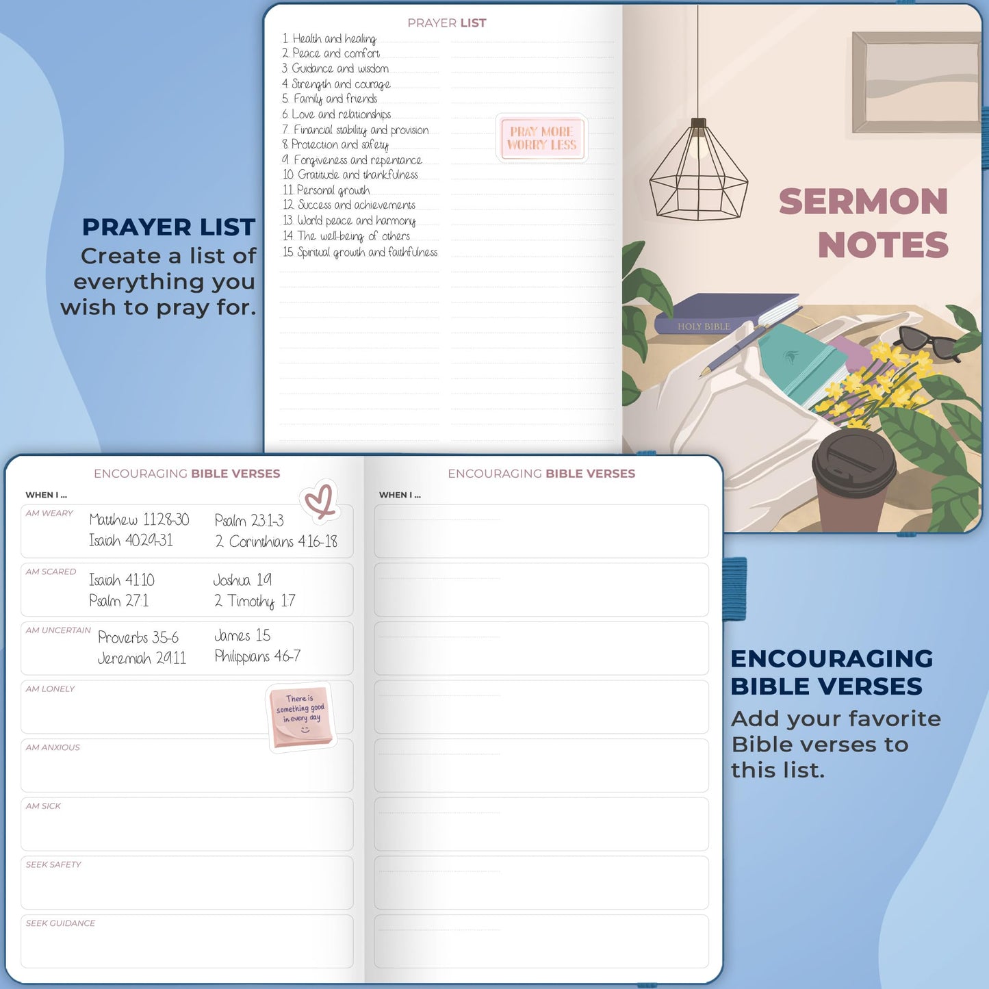 Clever Fox Bible Study Journal – Church Notes Notebook – Note Taking & Journaling Kit – Faith Based Religious Gifts & Accessories (Mystic Blue)
