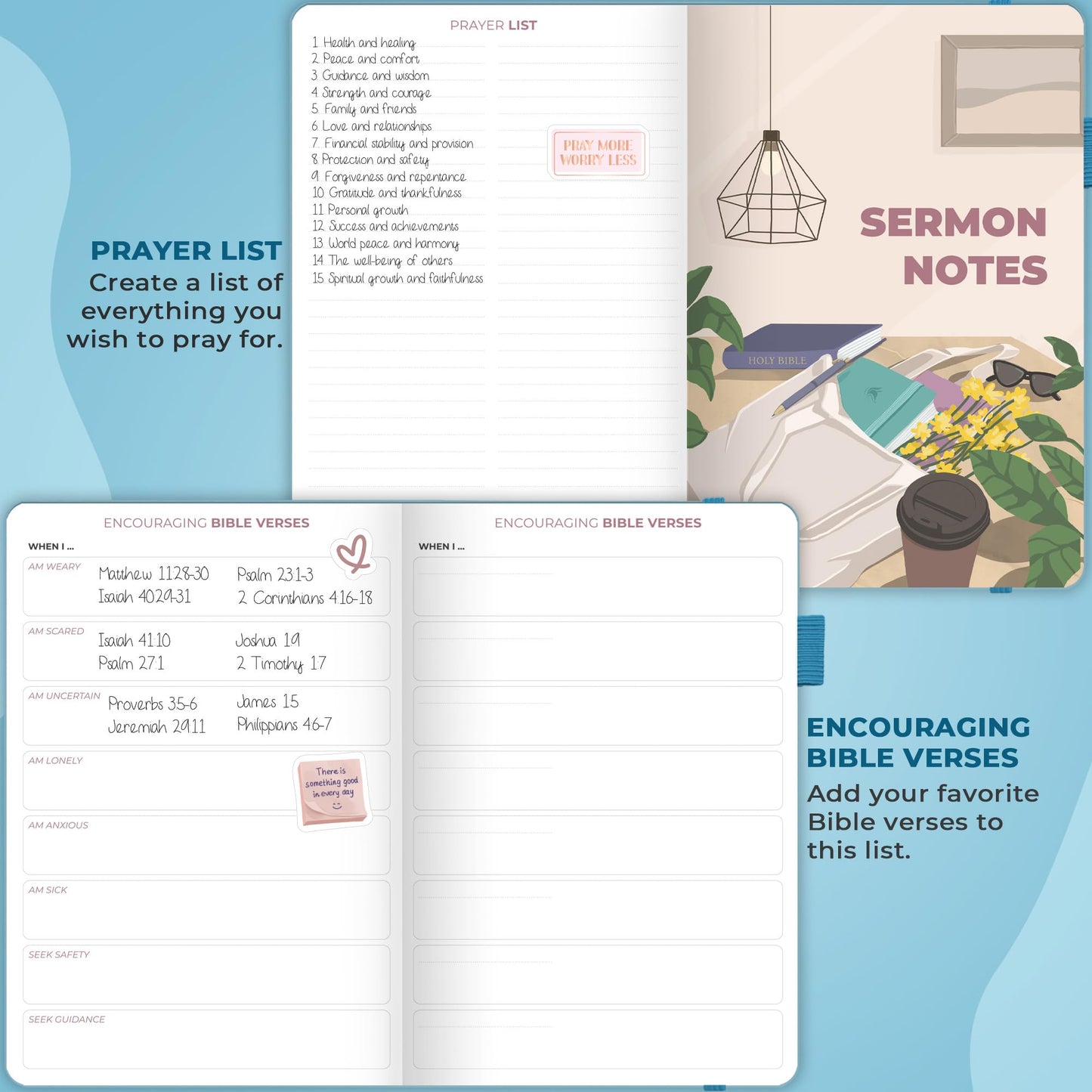 Clever Fox Bible Study Journal – Church Notes Notebook – Note Taking & Journaling Kit – Faith Based Religious Gifts & Accessories (Aquamarine)