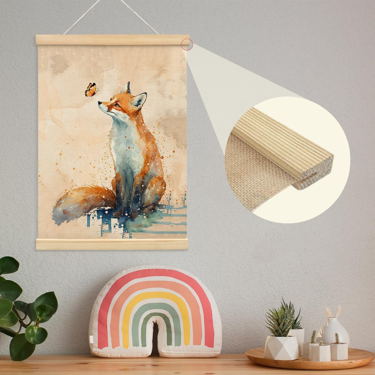 MOFUYU Fox Wall Art Decor,Fox Gifts,Fox Gifts for Girl Women, Animal Framed Wall Art for Bedroom Living Room Kids Nursery, 12x16 Posters Framed with Wood Hanger