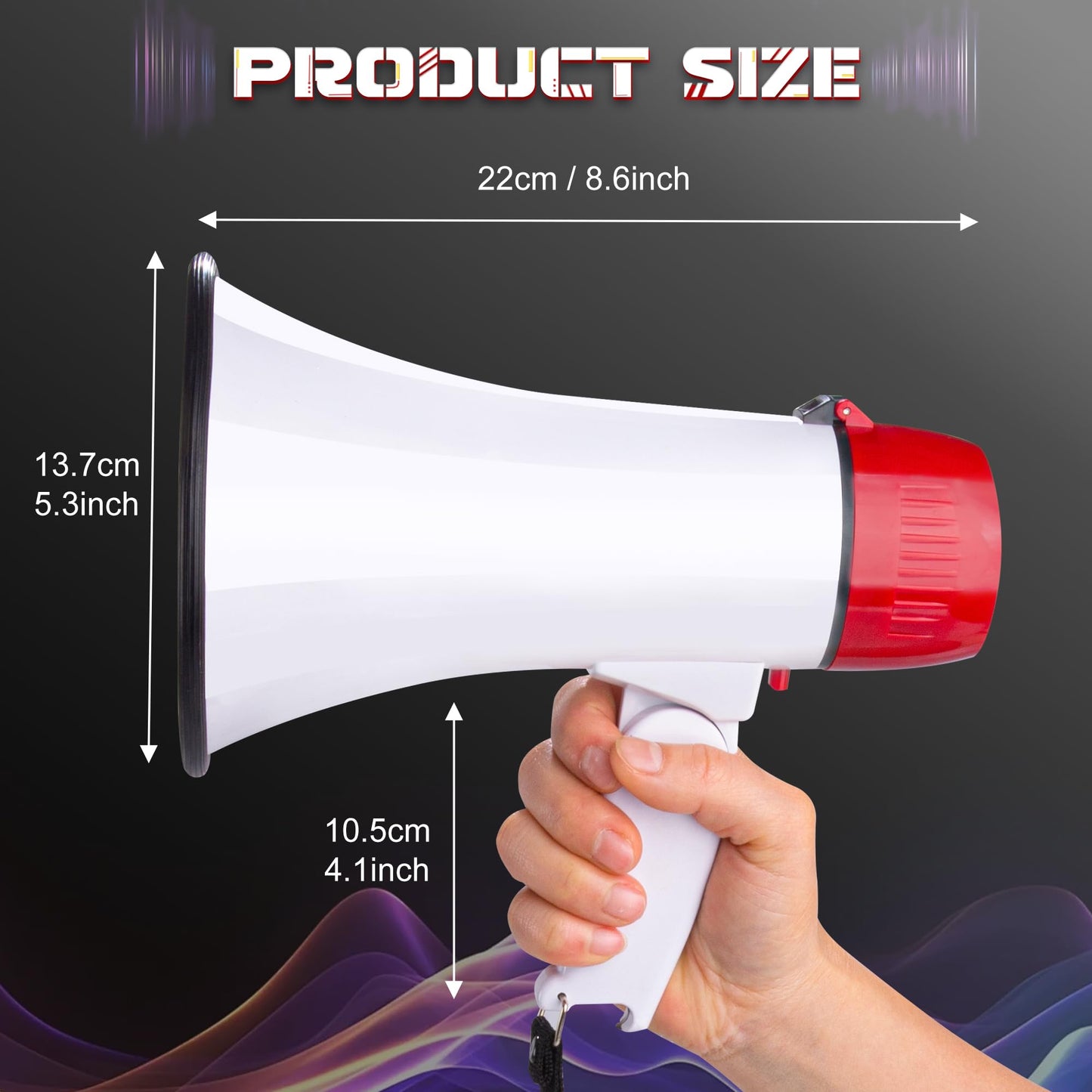 MyMealivos 20W Megaphone Bullhorn, Built in Siren & 240s Recording, 5.4"×8.6" Portable Megaphone with Volume Control Cover Up to 300 feet+ for Indoor and Outdoor Activities(White&Red)