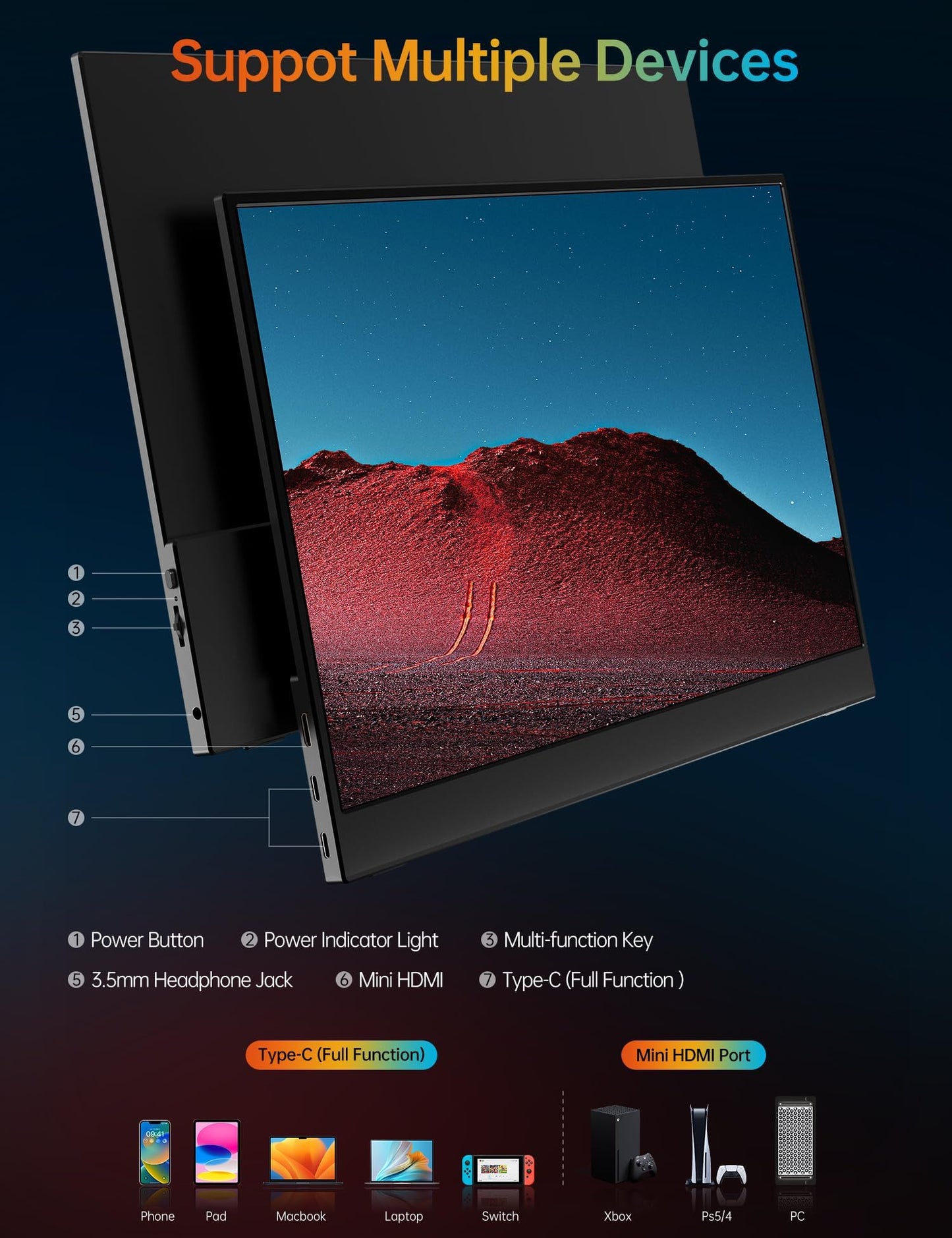 VILVA Portable-Monitor-for-Lapto - 15.6'' 1080P FHD IPS Display USB-C HDMI Portable Monitor for Laptop with Cover and Speakers External Monitor for Laptop/PC/Mac/Phone/Xbox Switch/PS4/