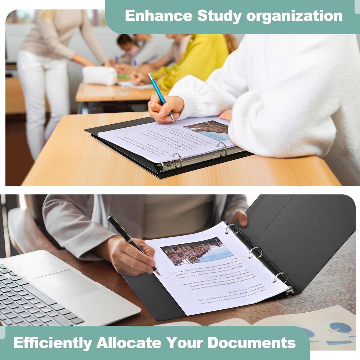 SUIN1-Inch 3-Ring-Binder, Customizable Clear View Cover, for US Letter Size 8-1/2 x 11'', Perfect for Office/School (Black - 12 Packs)