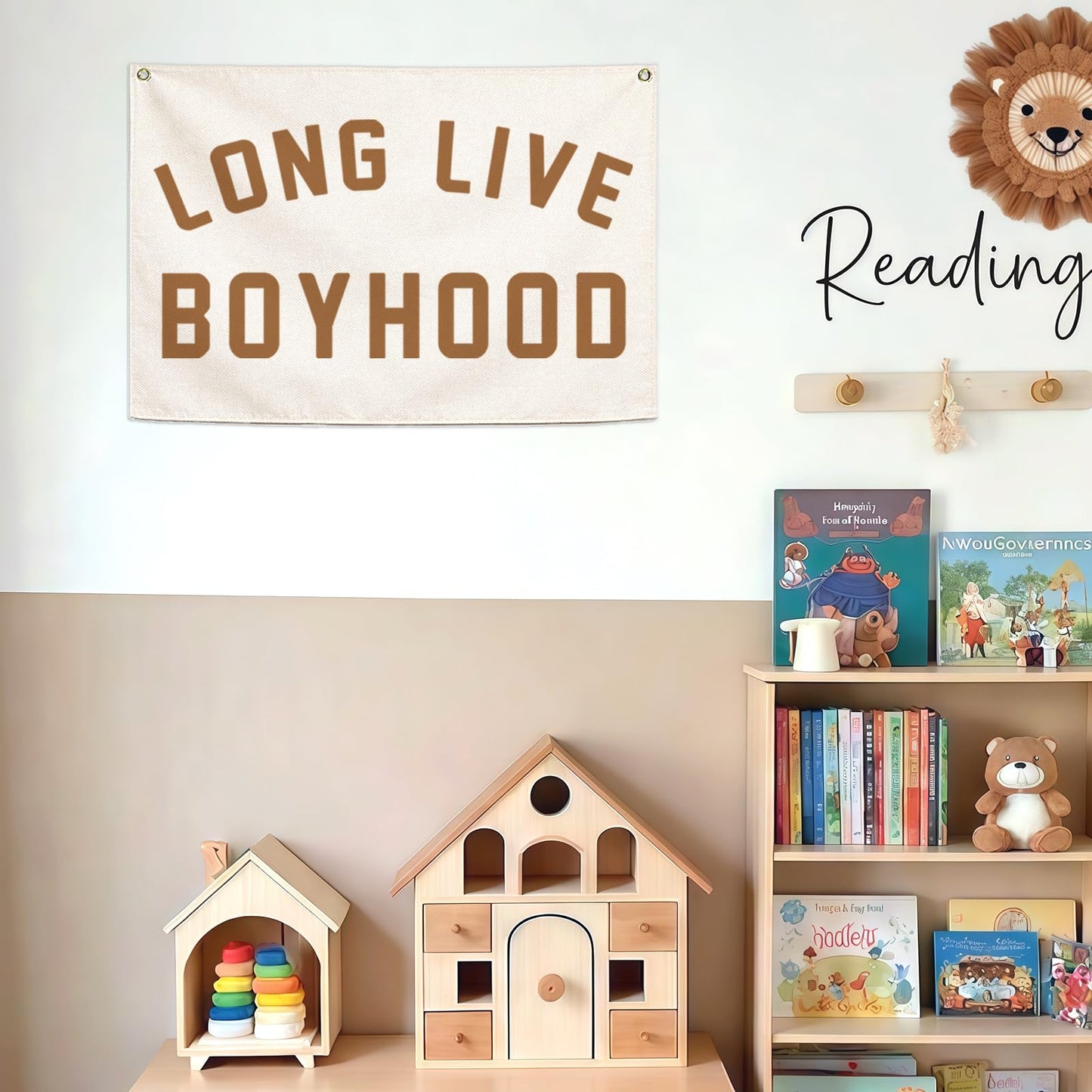 Long Live Boyhood Canvas Banner-Nursery Hanging Rectangular Poster Flag Sign Art for Baby Kids Boy,Nursery Playroom Boyroom Babyroom Decoration,Christmas Gift Idea for Boys 28.5"L x 20"W
