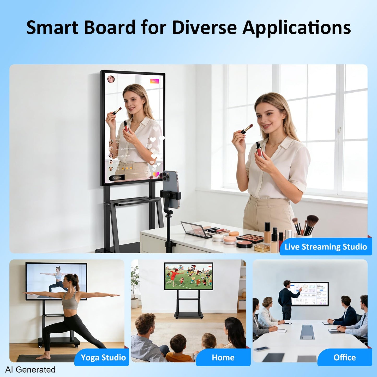 49" Smart Board, Electronic Interactive Smartboard for Classroom, Screen Mirroring, Android iOS 12, Digital Whiteboard for Presention Annotation Live Streaming(Wall Mount Included)