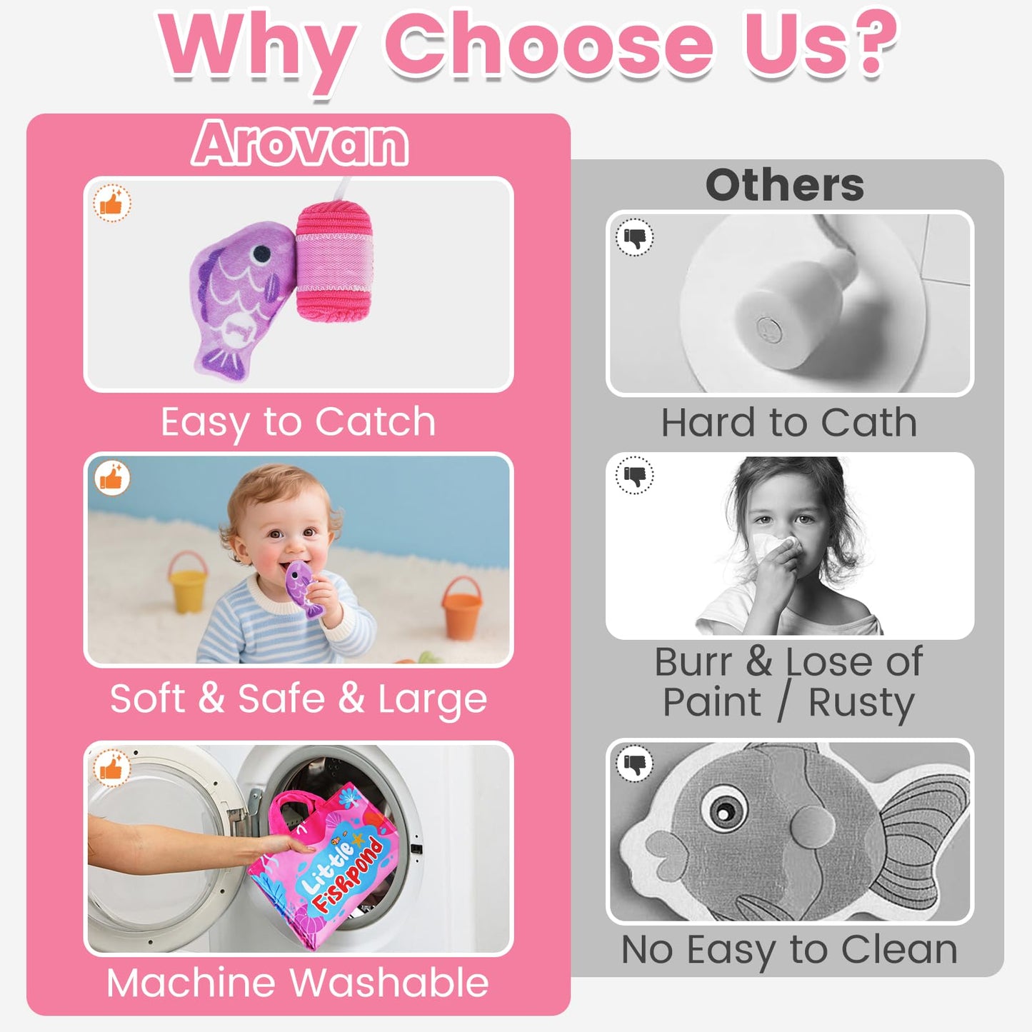 Montessori Toys for 1 Year Old Girl Gifts - Cloth Fishing Game with Stacking Cups Toddler Toys Age 1-2 - One Year Old Boy Girl First Birthday Gift - Sorting Learning Baby Toy 12-18 Months Toddlers 1-3