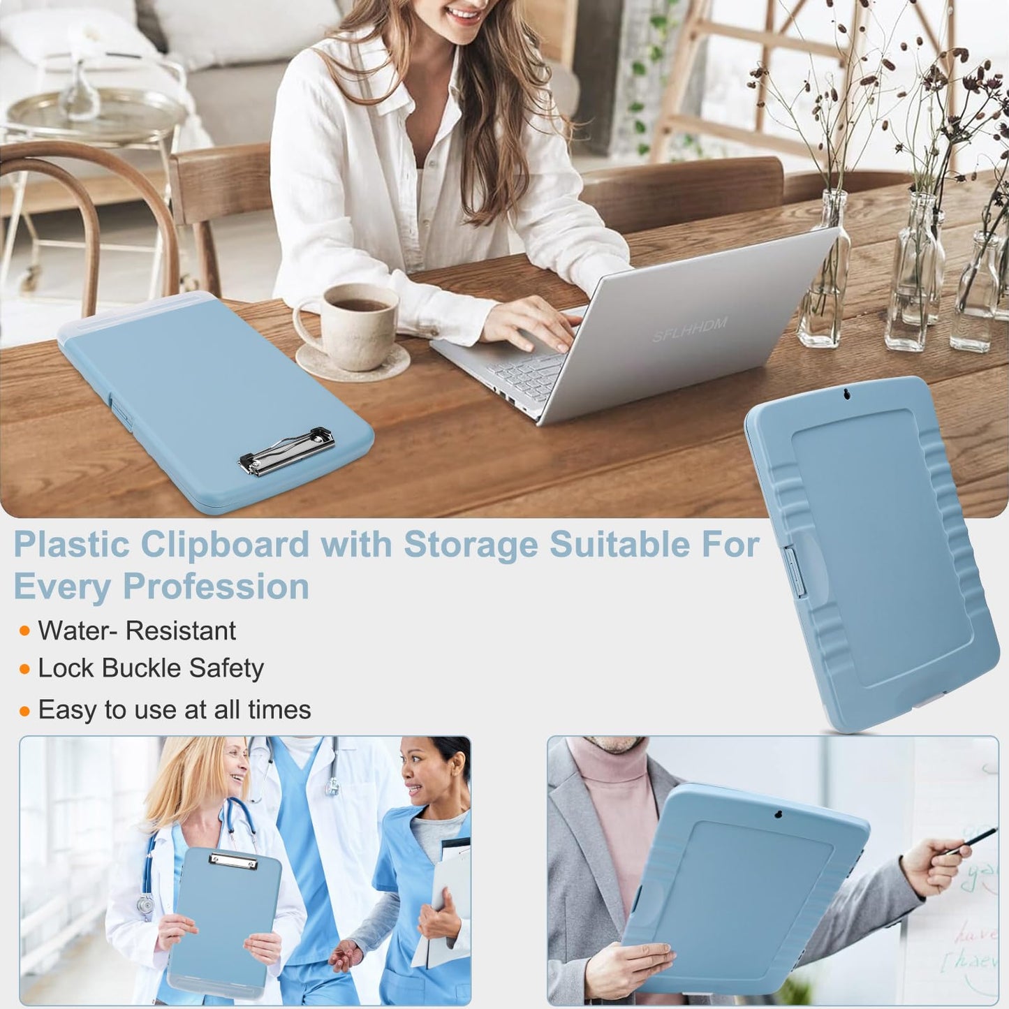 SFLHHDM Clip Boards 8.5x11 with Storage, Heavy Duty Storage Clipboard, Nursing Clipboard Folder with Pen Holder, Clipboards with Low Profile Clip, Nurse Clipboards Binder Case for Classroom