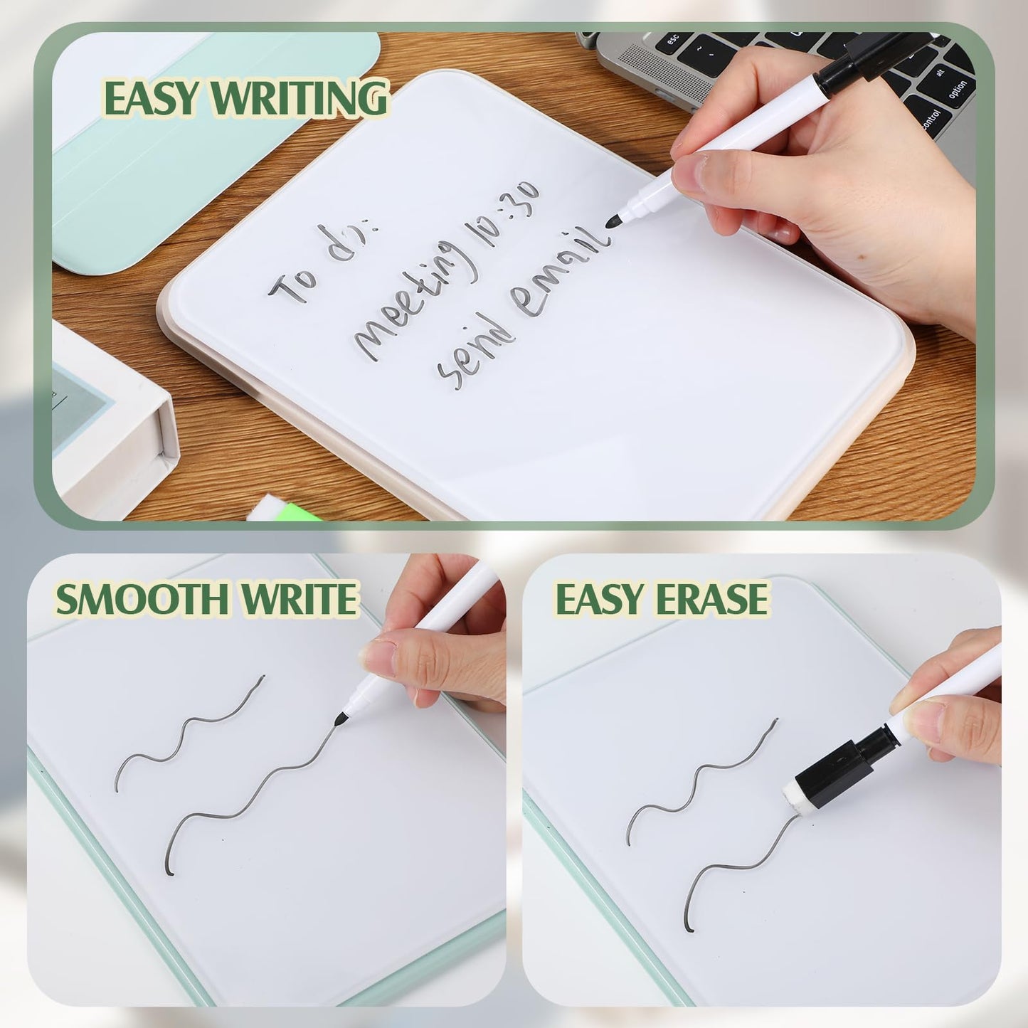 Dunzoom 2 Sets 4 Pcs Small Glass Desktop Whiteboard with Reversable Stand 8x6 Inch Mini Dry Erase White Board Easel with 2 Markers Reusable Desk Notepad for Home Office School Supplies (Pink,Green)