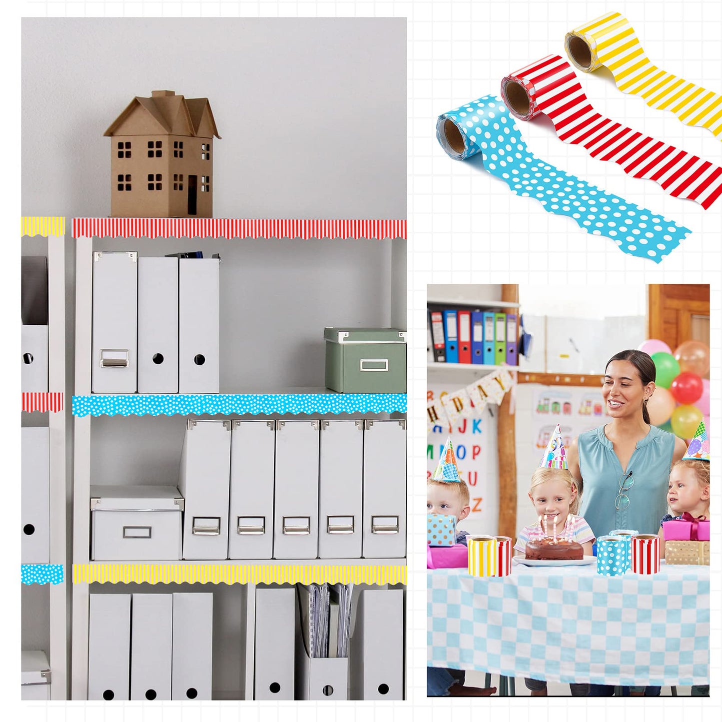 Kisston 120 Feet Bulletin Board Border Classroom Bulletin Board Decor Set Self Stick Back to School Chalkboard Whiteboard Decorations for School Office Classroom Decor Party Supplies