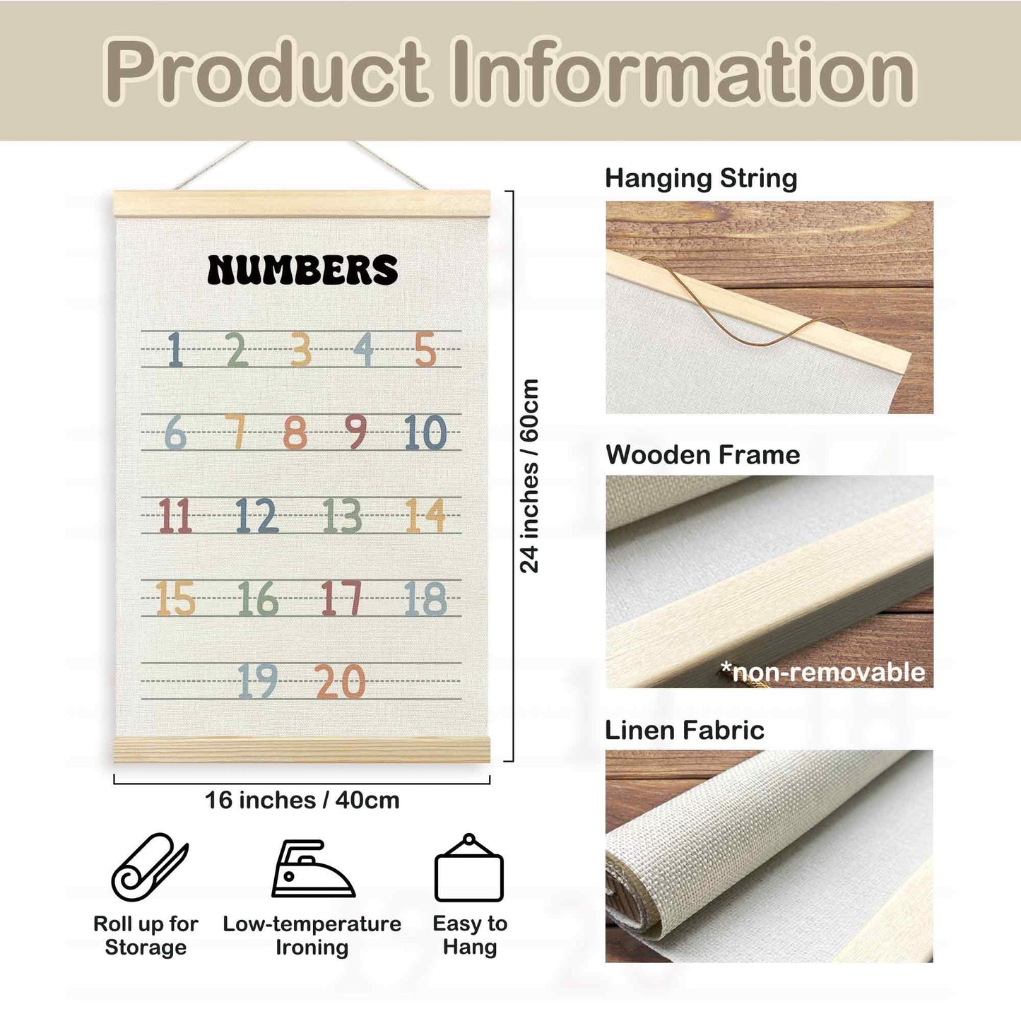TLESKE Alphabet ABC Numbers Chart Poster Hanger Frame for Toddler Kid Classroom Set of 2, Homeschool Hanging Wall Art Decor for Nursery Playroom, Preschool Prek Learning Educational Poster, 16x24