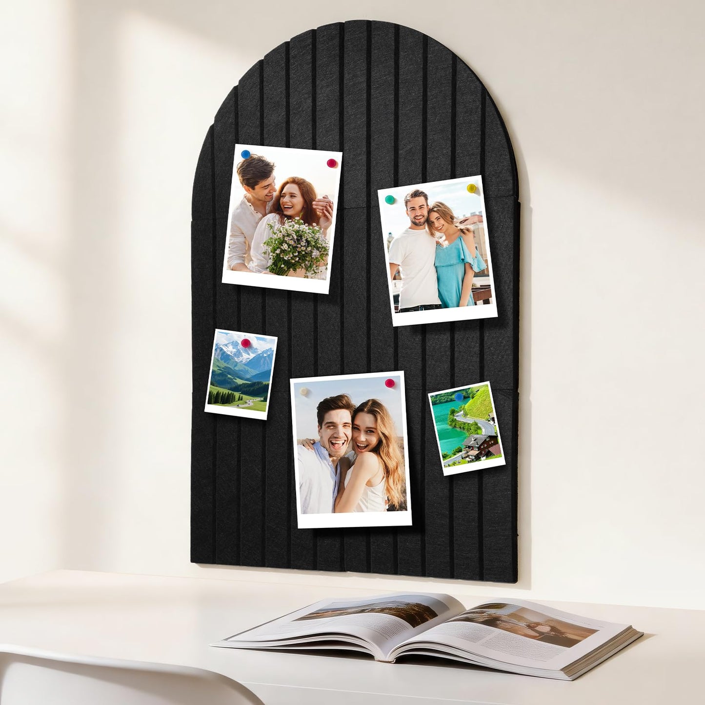 Large Arched Felt Bulletin Board for Wall, 35" x 24" Felt Cork Board Alternative with 6 Adhesive Felt Wall Tiles & Pins, Decorative Pin Board for Photos, Notes, Office, Bedroom Wall Decor