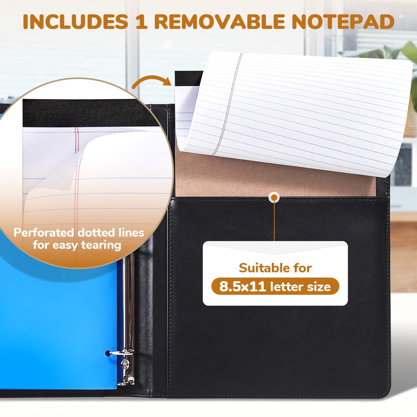 JoyCat 3 Ring Binder Clipboard with Storage,12.4"x10.2" Magnetic Clipboard Folder with 5 Dividers with Expandable Pockets and Lined Notepad (11" x 8.5"), for School Office Nursing (Classical)