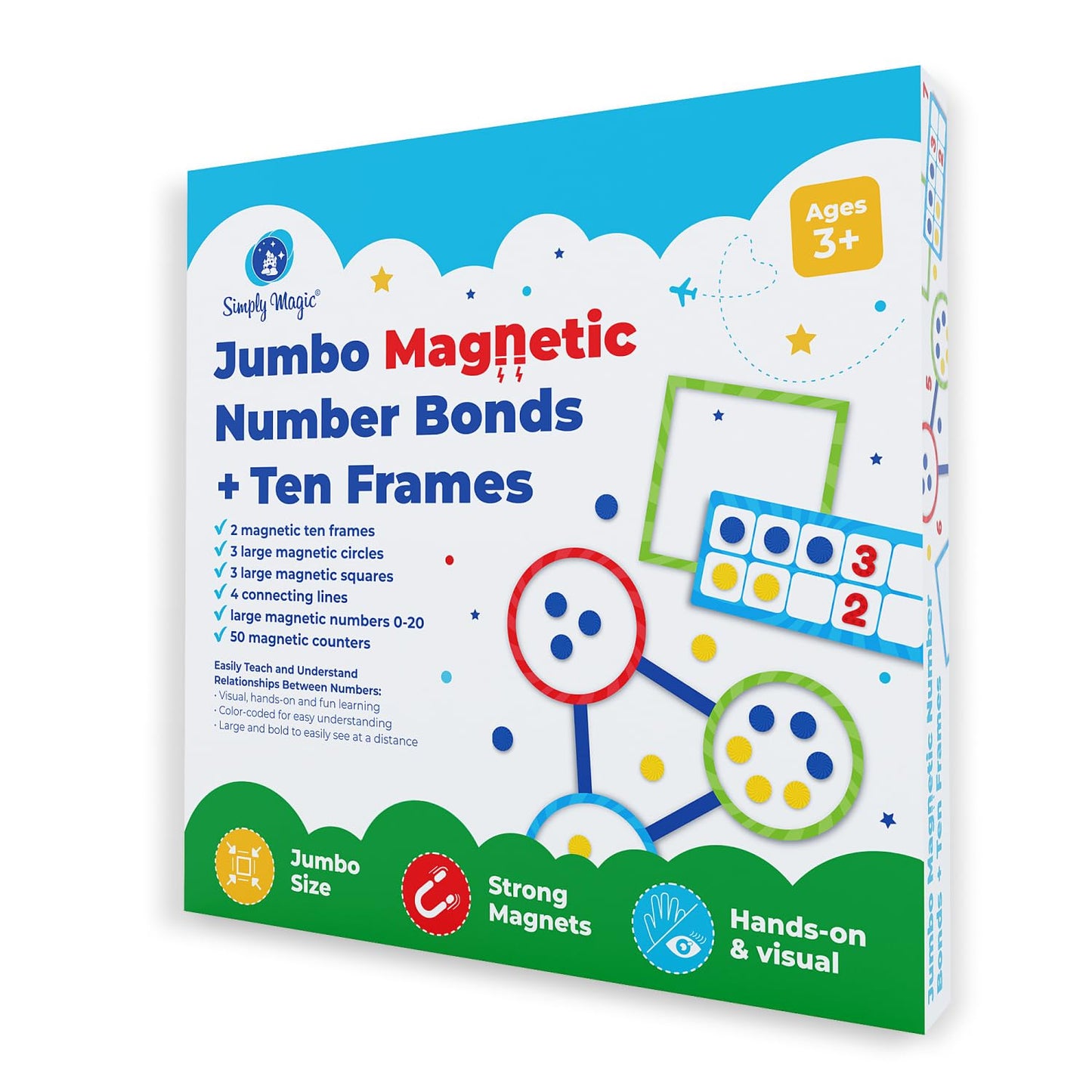 82 PCS Jumbo Magnetic Number Bonds and Magnetic Ten Frames Set - Magnetic Numbers for Whiteboard, Math Counters, 10 Ten Frames for Classroom, Math Manipulatives, Classroom Must Haves - Simply Magic