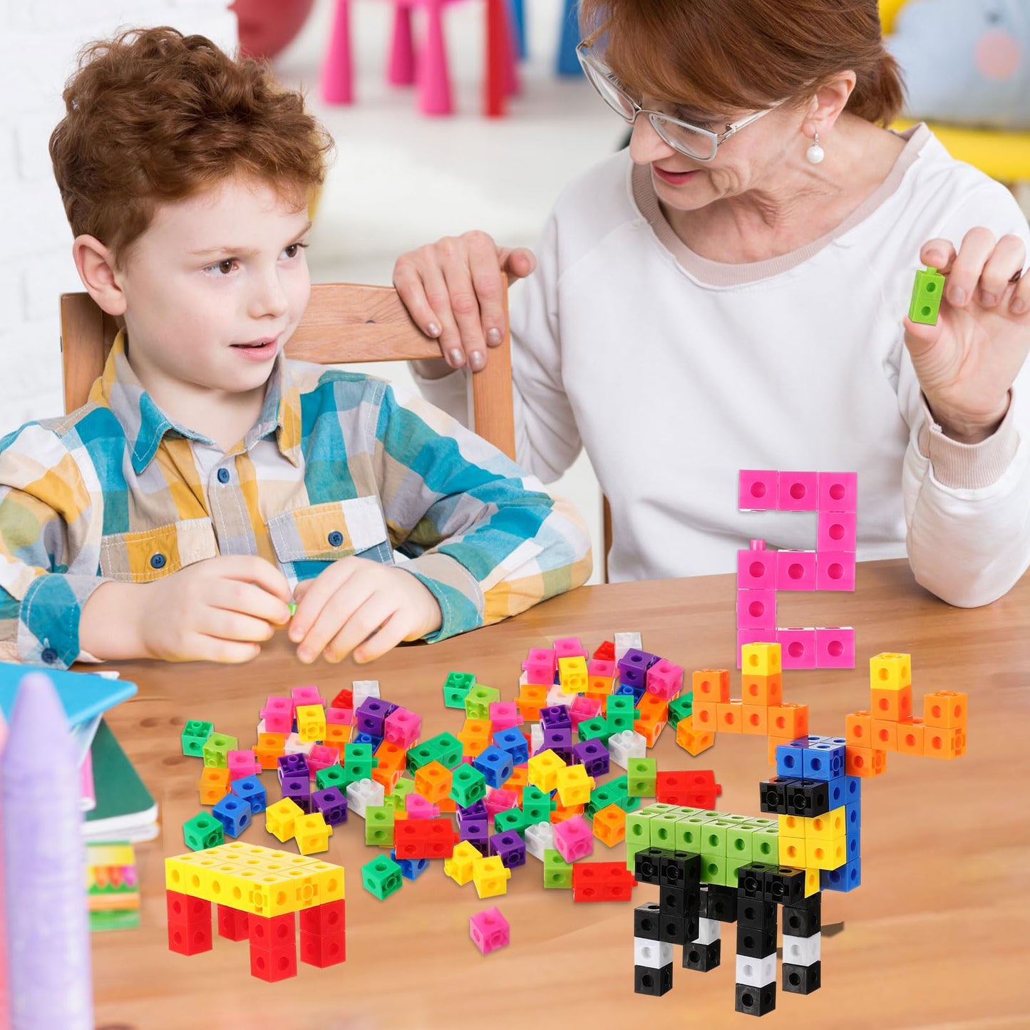 Jenaai 1000 Pieces Linking Counting Cubes, Plastic Counting Blocks, Colorful Math Cubes, Math Manipulatives Classroom Learning Supplies for Preschool Activities Boys Girls(Classic Style)