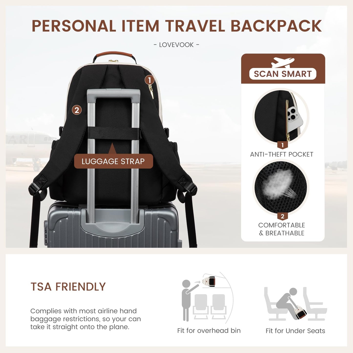 LOVEVOOK Laptop Backpack for Women with Pouch Pocket for Large Capacity Cup,15.6 Inch Teacher Nurse College Work Backpack Purse,Waterproof Laptop Bag Computer Back Pack for Travel, Khaki-Coffee-Black