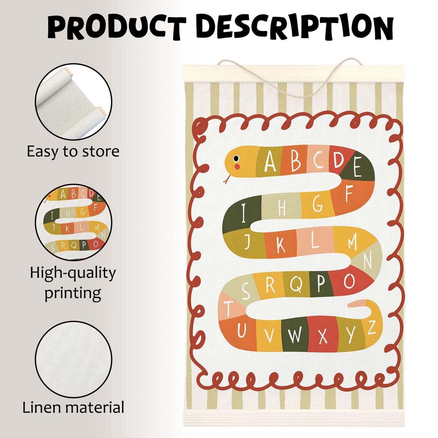 LKETW Snake Alphabet Classroom Poster Hanger Frame 12x16 Inch, Alphabet ABC Educational Wall Art Posters for Classroom, Kids Hanging Banner Decor for Nursery Toddler Boy Girl Room Bedroom Playroom