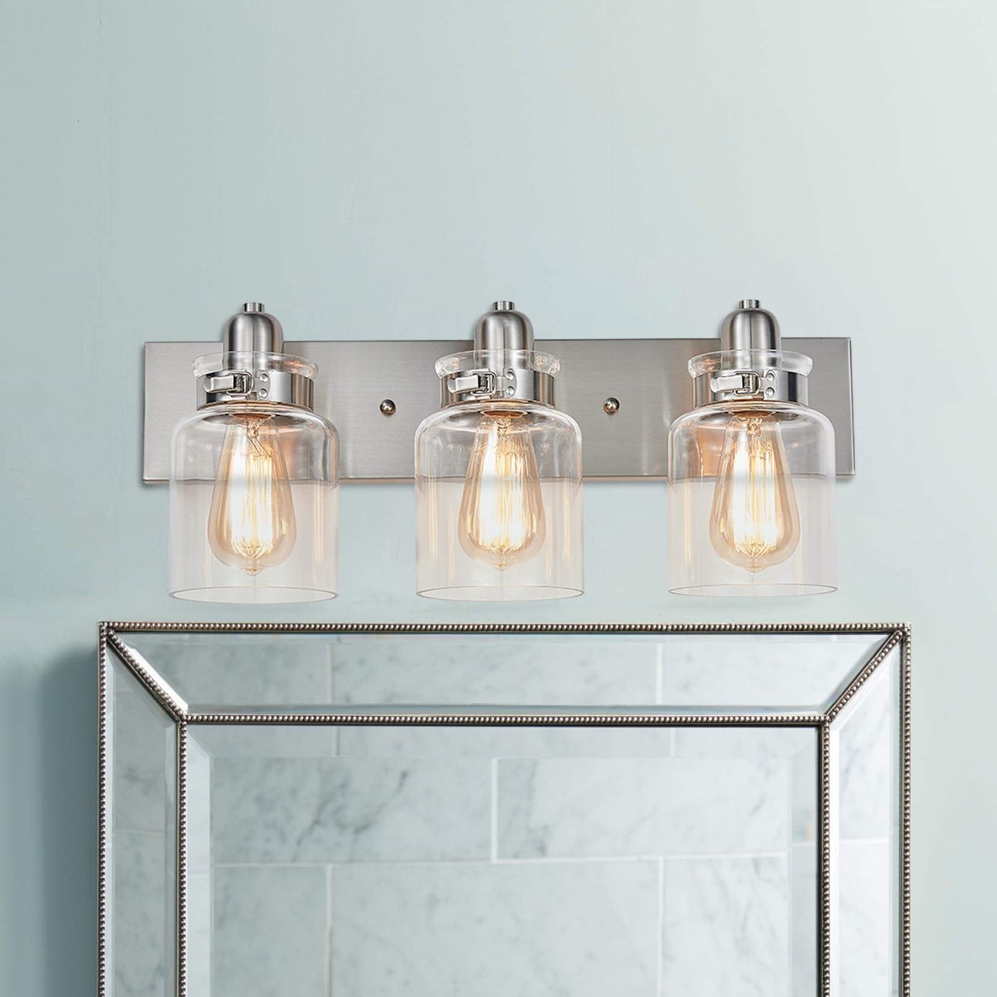 Bestier 3-Light Bathroom Vanity Wall Sconce Brushed Nickel 21.7in Length Model AK-AJ-18088-ca