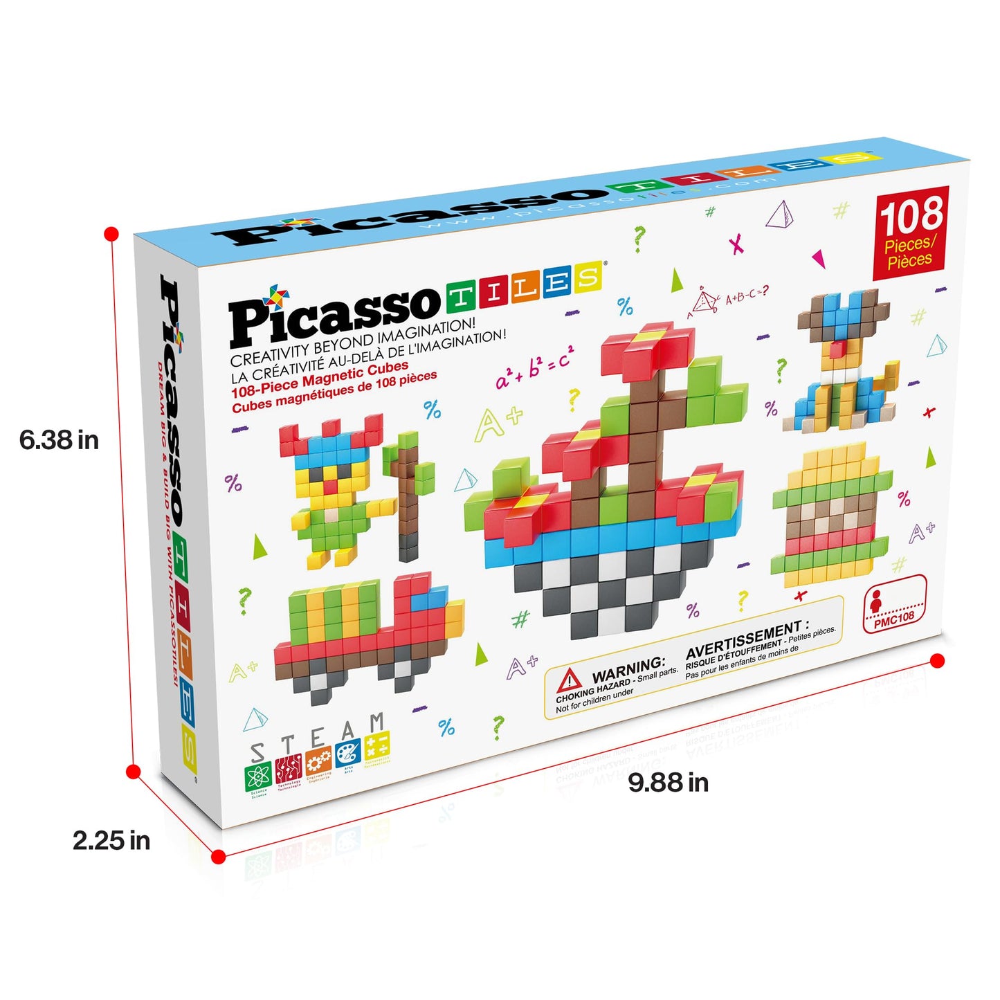 PicassoTiles 108pcs 1” Magnetic Puzzle Cubes Magnet Toys Preschool Construction Building Block Set Sensory Toy Early Education STEM Learning Come with Ideabook for Children Age 3+ Boy Girl PMC108