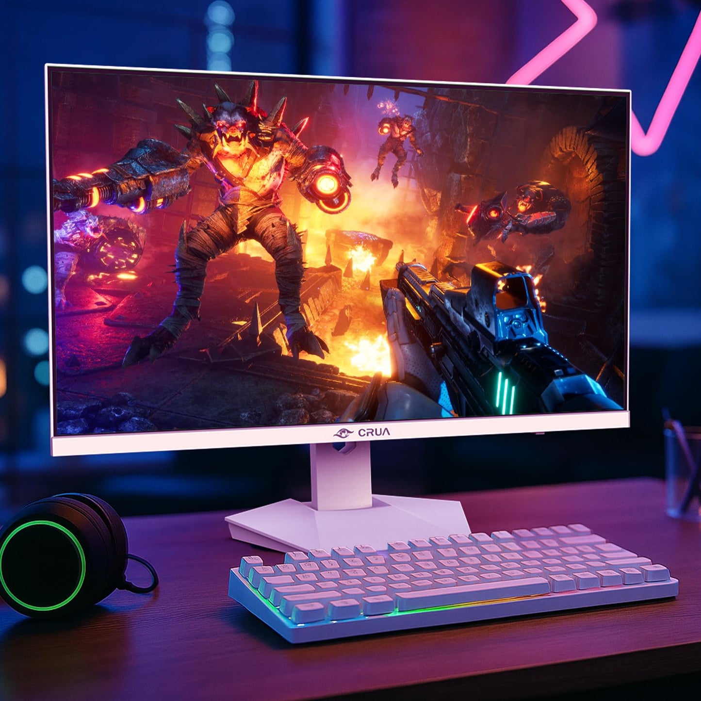CRUA 27'' 4K Gaming Monitor, UHD 160Hz / FHD 320Hz Dual Mode IPS White Computer Monitors, Rotating/Pivot & Height-Adjustable, AMD FreeSync, Built-in Speakers, PIP/PBP, HDMI 2.1 & DP 1.4