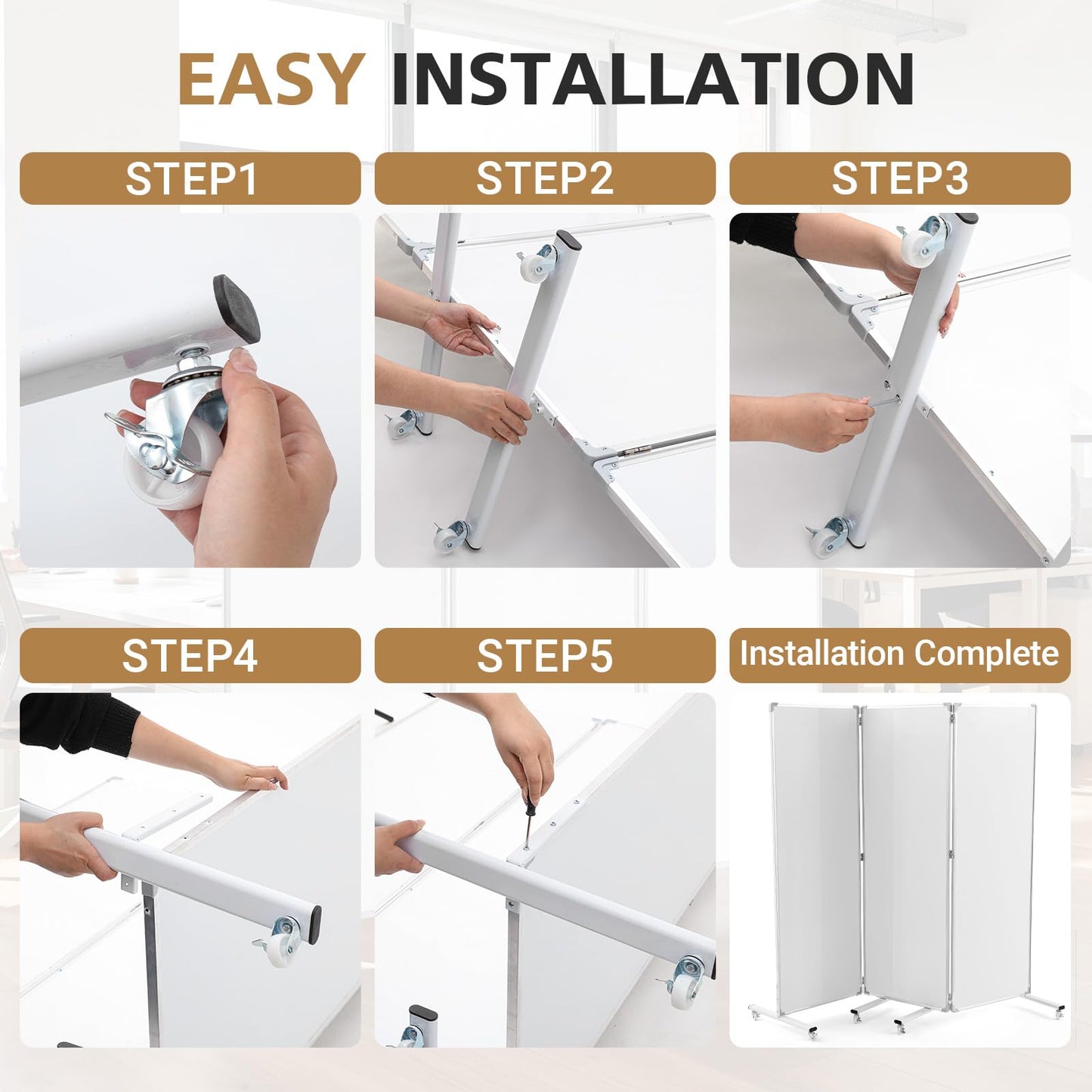AmazingSpark 3-Section Mobile Magnetic Whiteboard Room Dividers Portable Dry Erase Board Partition with Stand and Wheels for Classrooms Offices, 72 H x 24 W