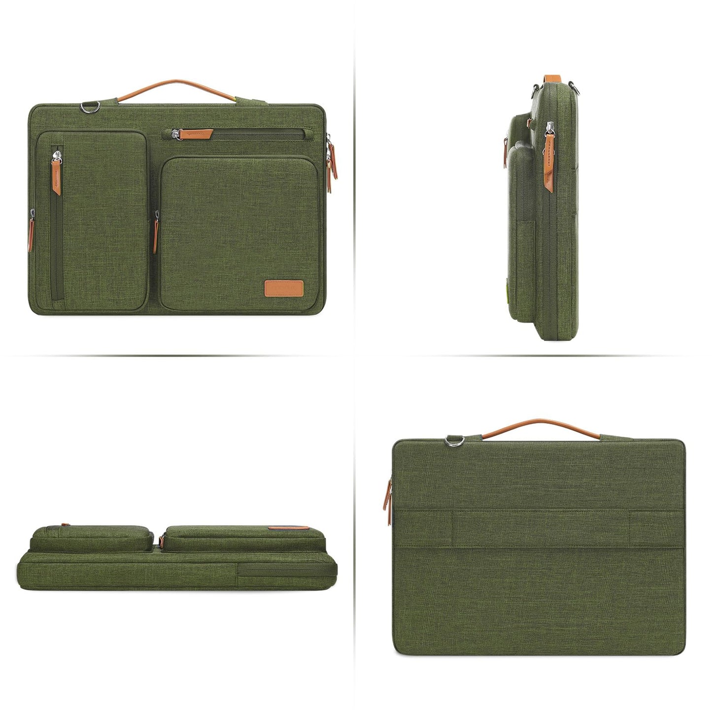 MOSISO 360 Protective Laptop Shoulder Bag,15-15.6 inch Computer Bags Compatible with MacBook Pro 16 inch, HP, Dell, Lenovo, Asus Notebook,Side Open Messenger Bag with 4 Zipper Pockets, Olive Green