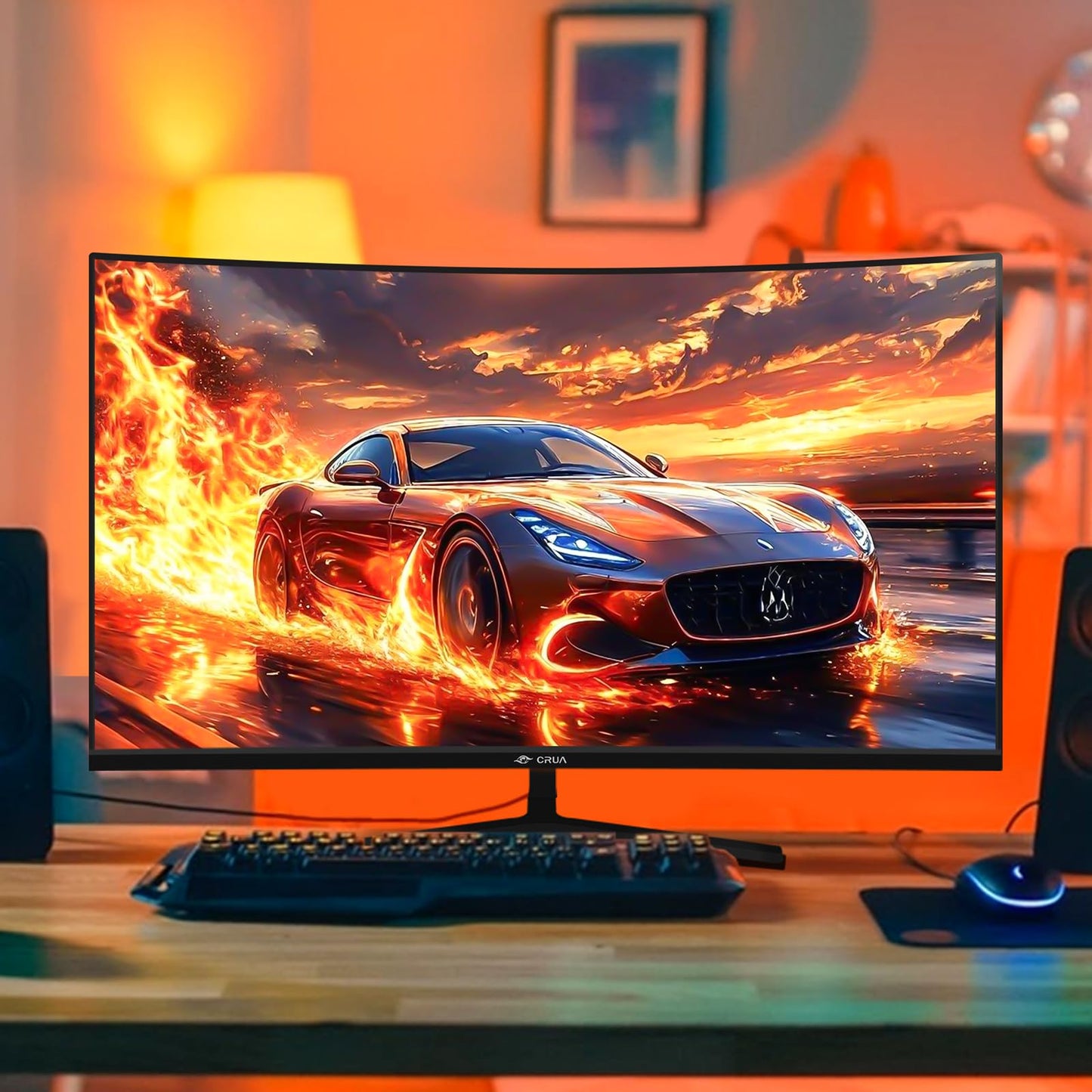CRUA 24” 240Hz Gaming Monitor, Curved FHD 1920 x 1080P, Built-in Speakers, Support 120% sRGB, AMD FreeSync, Low Motion Blur, Wall Mount Installs Compatible, for Office and Games(HDMI 2.0&DP 1.4)–Black
