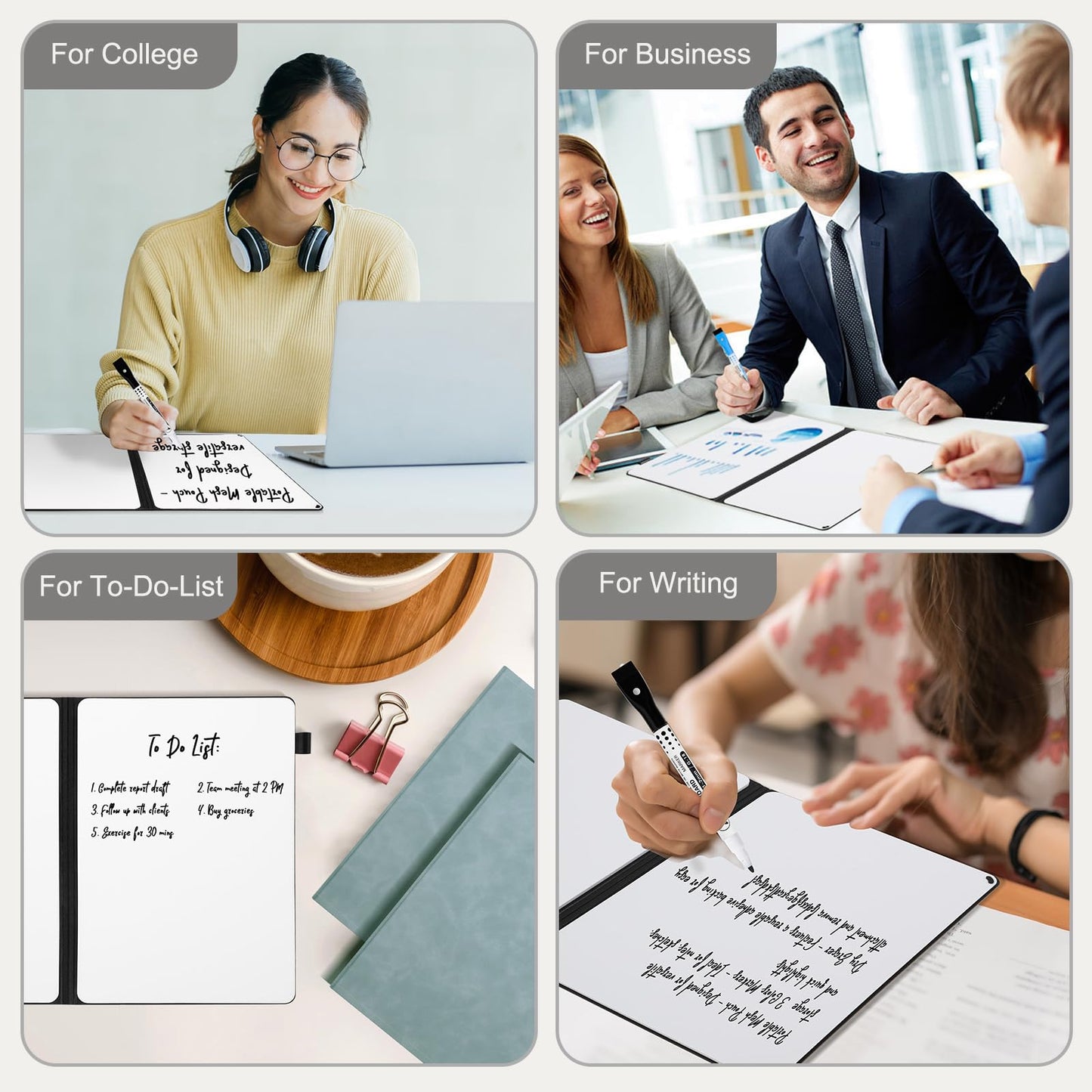 AGM Portable White Board Dry Erase Notebook, 12" x 9" Double Sided Folding Whiteboards with 3 Pens, Small Travel Dry Erase Board Skin-friendly Material for Study, Meeting, Planning, Ocean Blue