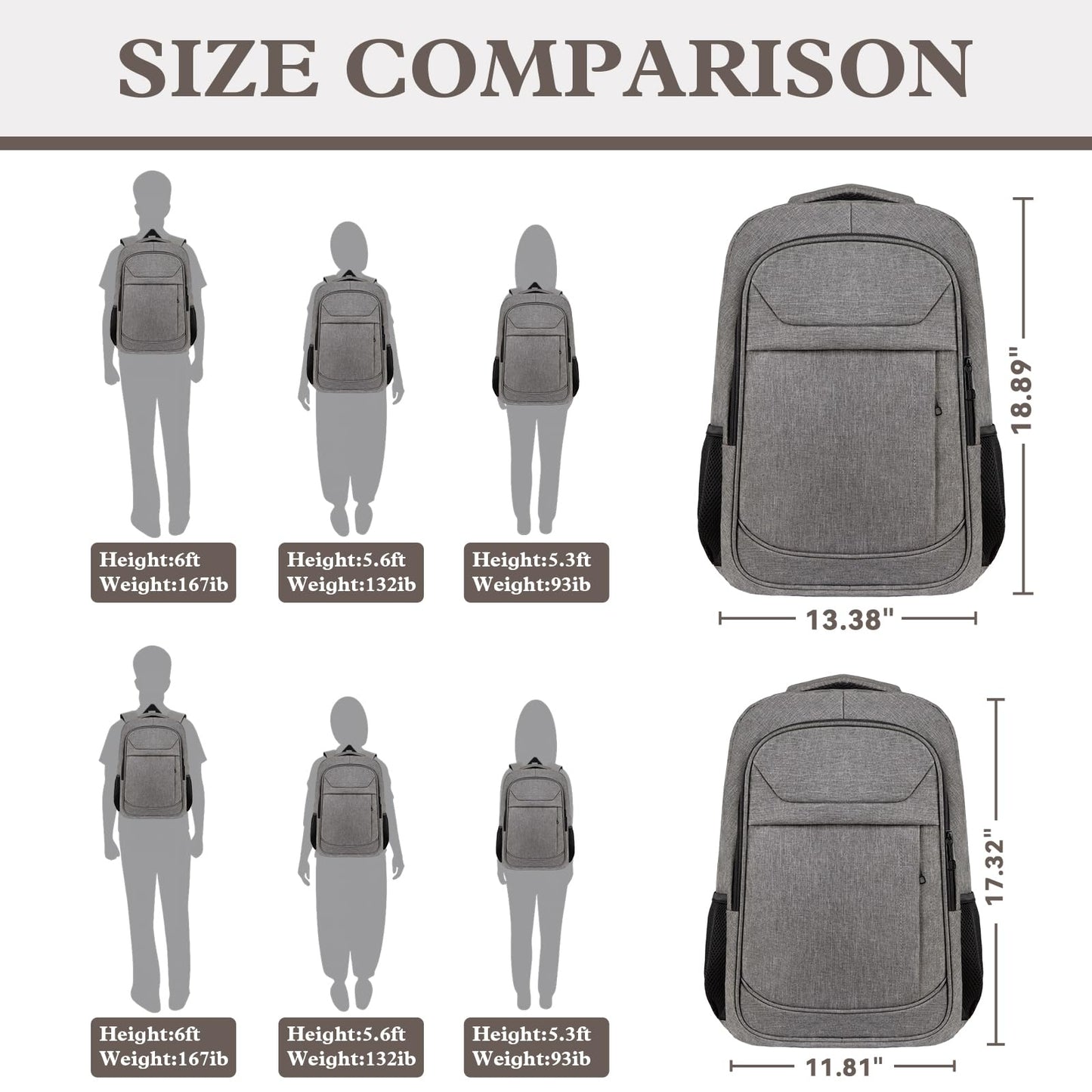 JARWAM Travel Backpack, Laptop Backpack for Men Women, 17 Inch Water Resistant Slim Casual Daypack College Travel Computer Nurse Work Bag Gifts for Men & Women, Grey