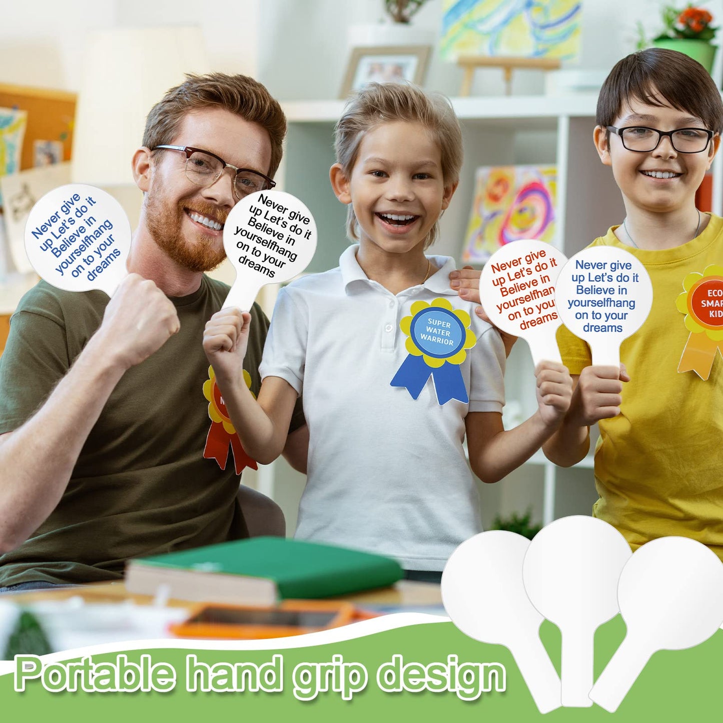 12 Sets 5x9 Inch Answer Dry Erase Paddles and 12 Black Marker Set Handheld Small Dry Erase Board Double Sided Auction Paddles Handheld Whiteboard for Classroom Voting Answering Auction Bidding