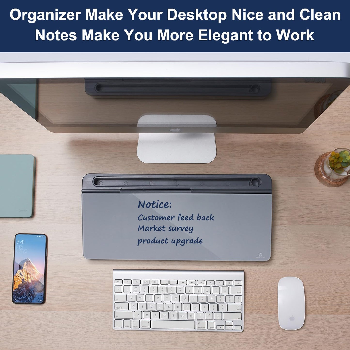 TSJ OFFICE Desktop Whiteboard Dry-Erase-Board - Computer Keyboard Stand White Board Surface Pad with Drawer, Desk Organizers with Accessories for Office, Home, School Supplies - Complete Grey