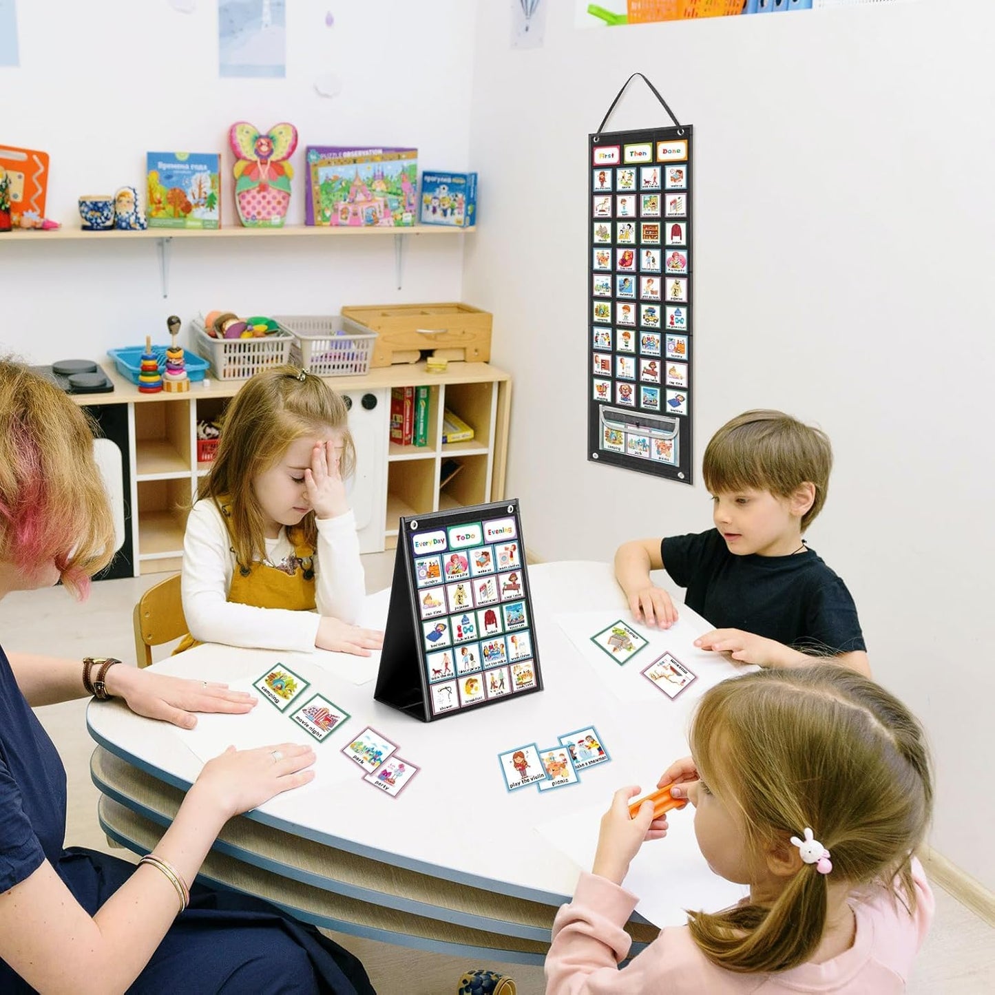 REGELETO X-Large Visual Schedule Chart for Students Chore with 92 Pieces Behavior Cards, Visual Behavioral Routine Chart for Students, Daily Schedule Board Learning Planners for Home School (X-Large)