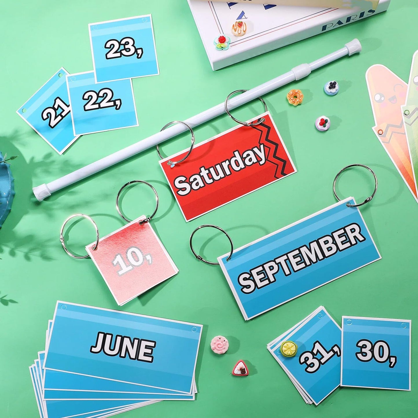 Containlol Crayon Flip Calendar for Bulletin Board Set Crayon Themed Bulletin Board Decor Flip Calendar with 62 Week Month Day Year Card