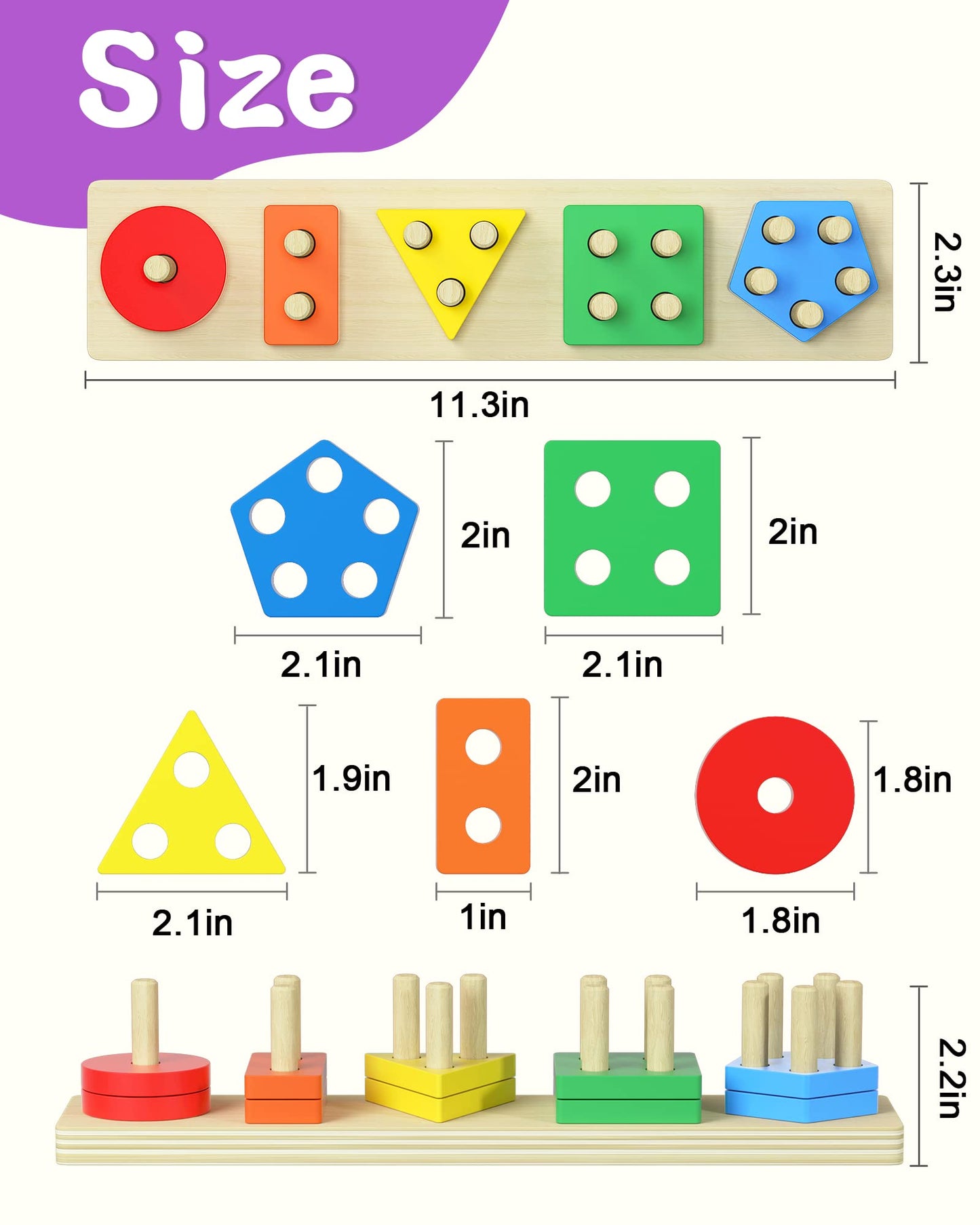 kecristv Montessori Toys for 1 2 Year Old Girl and Boy Birthday Gifts, Shape Sorter Wooden Toys for Toddlers Age 1-3 2-4, Learning Educational Sensory Stacking Toy Toddler Puzzles