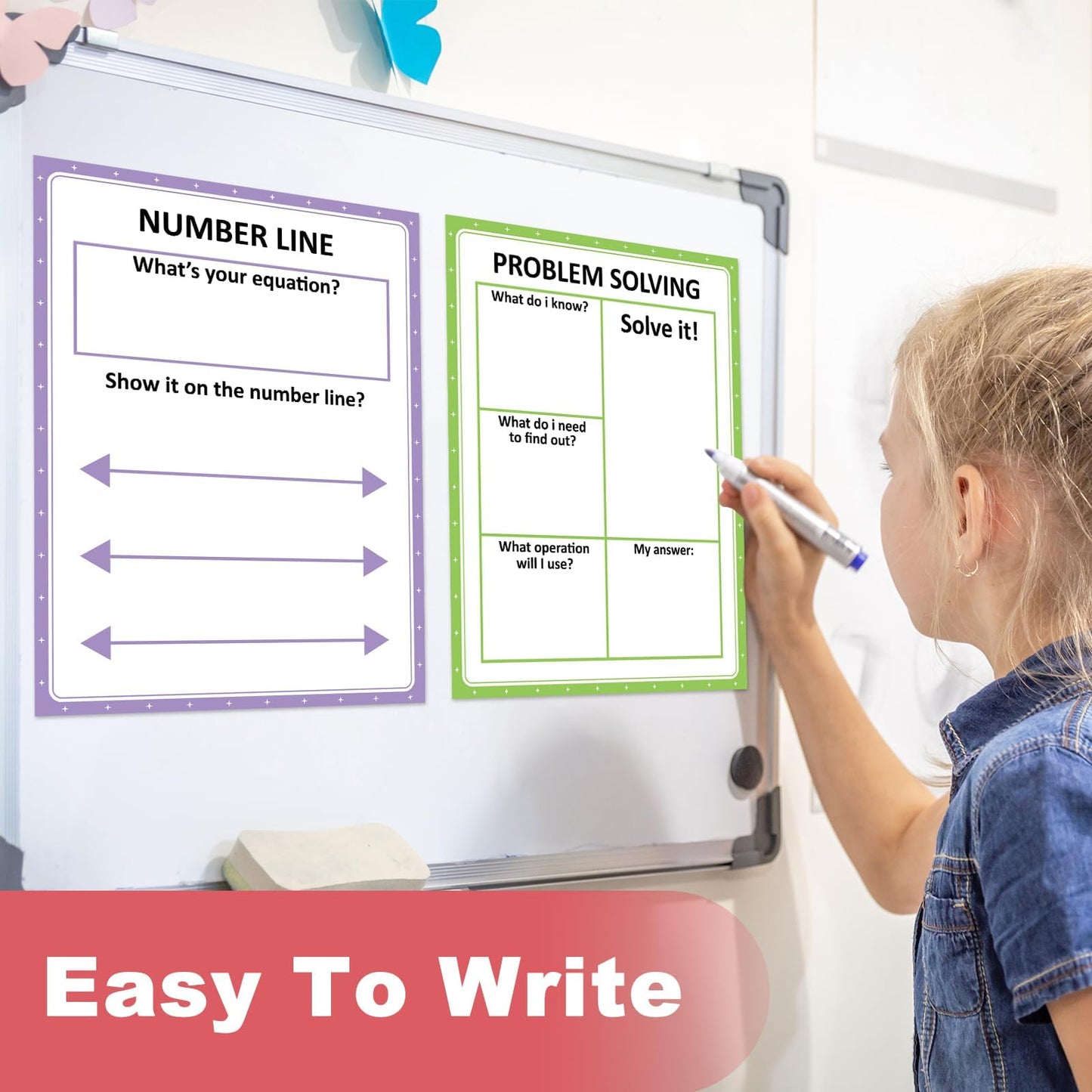 Naozinebi Magnetic Math Teaching Charts Reusable Dry Erase Math Graphic Organizer Handwriting Paper Back to School Elementary Classroom Must have Educational Magnet Chart Whiteboard Essential Supplies