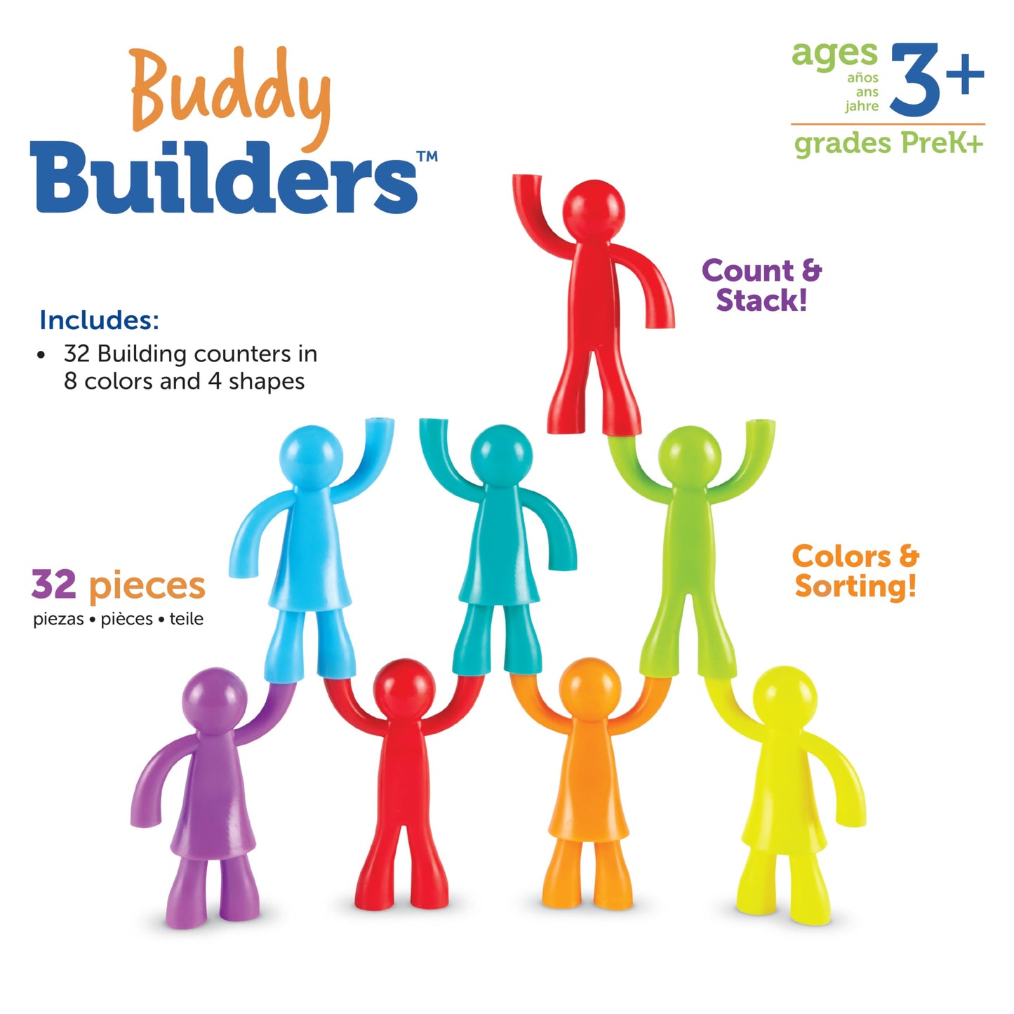 Learning Resources Buddy Builders, Fine Motor, Hand Eye Coordination Toy, 32 Pieces, Ages 3+