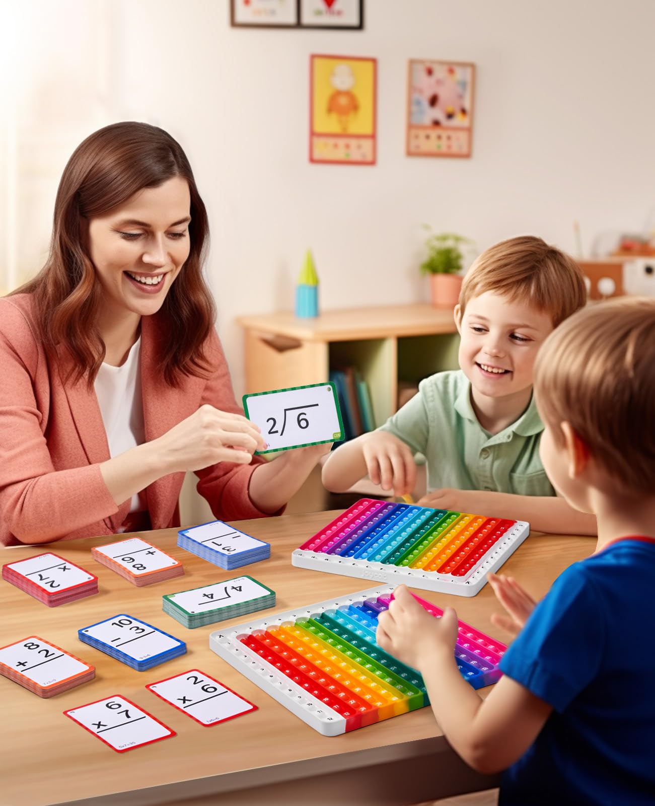 JoyCat Math Flash Cards and Chart for Kids Ages 4-8, 288 Double-Sided Flash Cards for Addition, Subtraction, Multiplication & Division, Interactive Math Learning Tool for Homeschool and Classroom