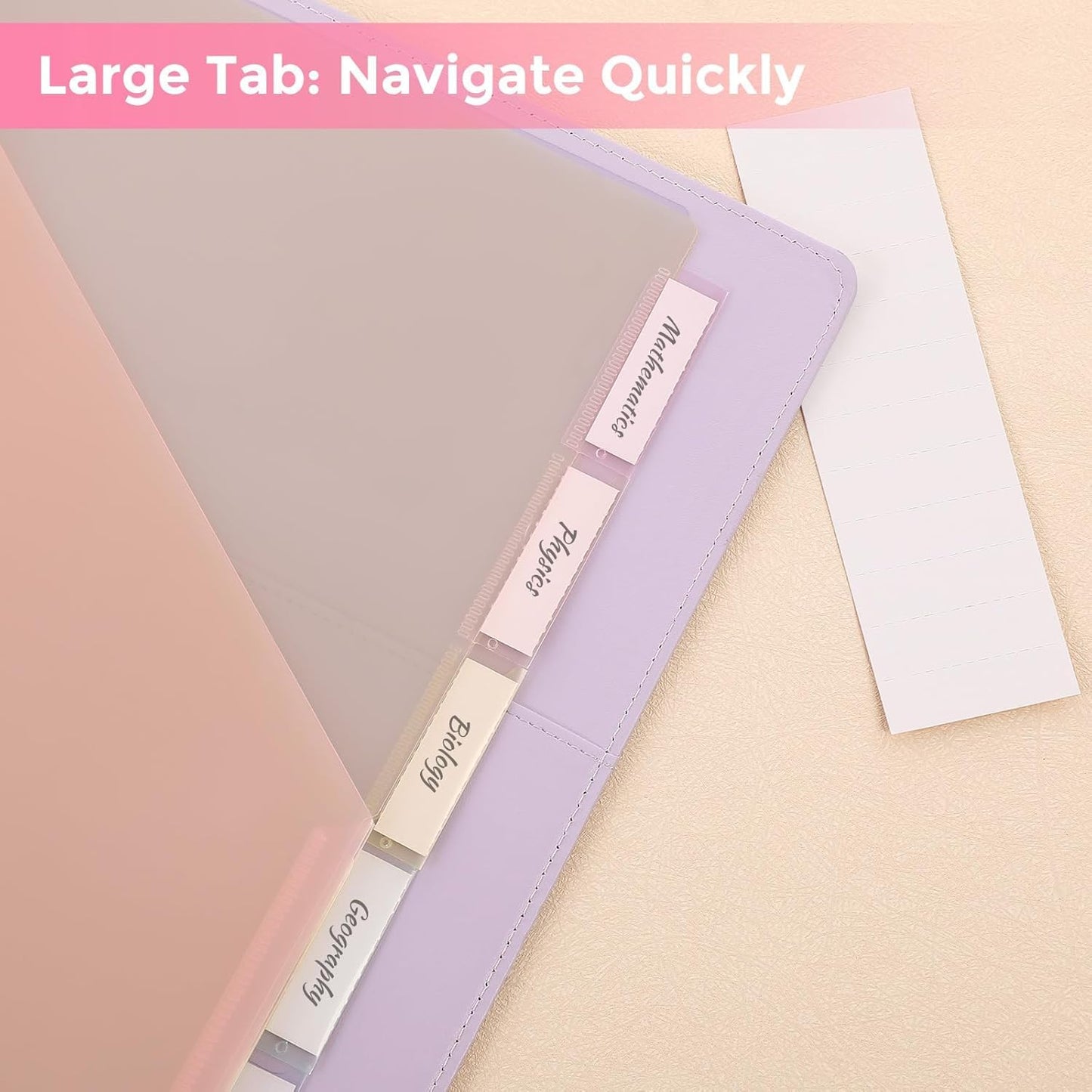 SKYDUE Binder Dividers with Two Pockets, 3Sets, 5 Tabs Dividers for 3 Ring Binder, Plastic Binder Dividers with Tabs for School, Office, and Home Organization,Pink