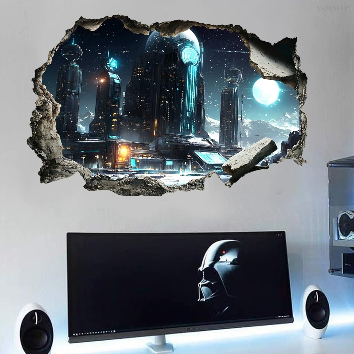Quanhaigou 3D Wall Decals Stickers Wall Murals Wallpaper Decor for Home Floor Living Room (Tech Universe)