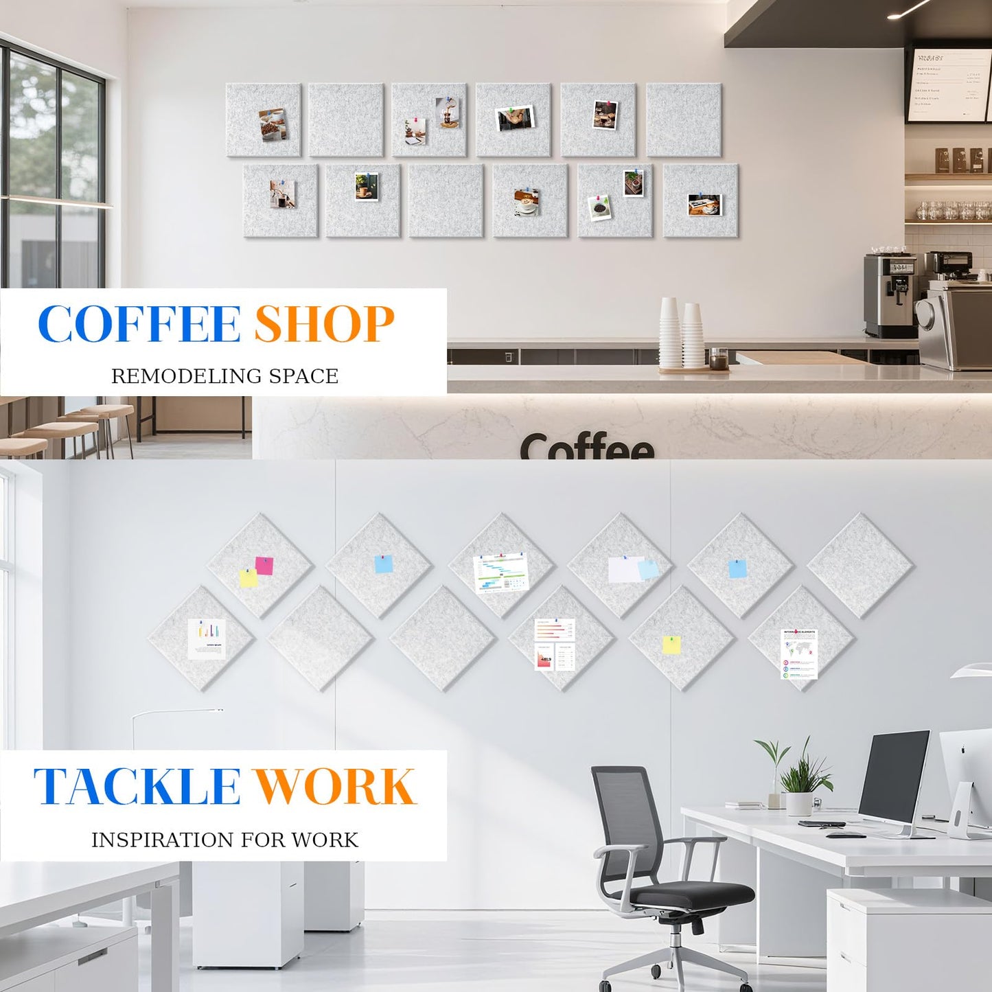 DOLLAR BOSS Large Cork Board for Wall 48" x 36" x 0.5" Bulletin Board 12 Packs Corkboard Tiles Self Adhesive Felt Wall Tiles for Office Home School, Light Grey