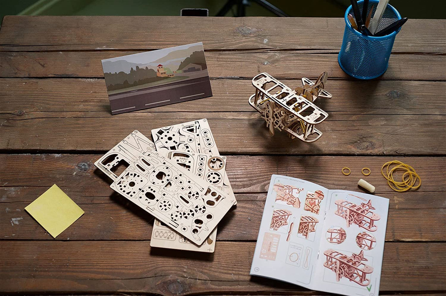 UGEARS Mini Biplane 3D Wooden Puzzles for Adults - Wooden Model Kits for Adults, DIY Craft Kit, Mechanical 3D Puzzle, for Aviation Enthusiasts and Puzzle Lovers