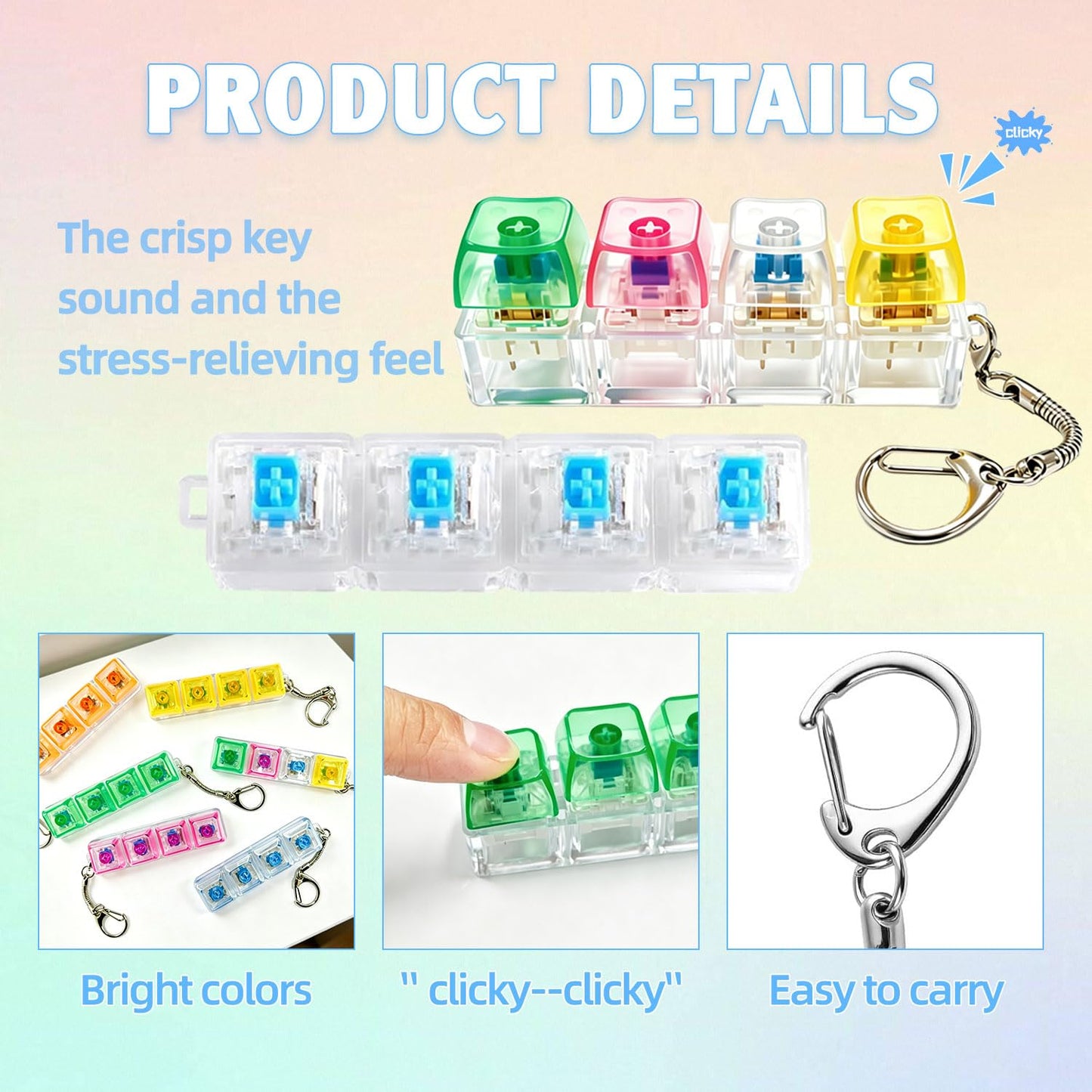 12PCS Keyboard Fidget Toy, Keyboard Clicker Fidget Toy, Clicky Keychain Stress Relief Sensory Toys Goodies Bag Stuffers for Kids & Adults, Party Favors Birthday Gifts Classroom Prizes.
