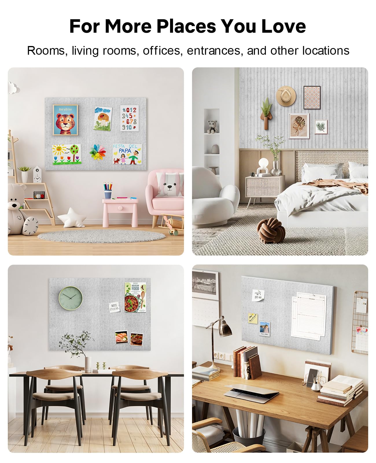 48" x 36" Large Cork Bulletin Board Tiles, Peel and Stick Felt Wall Panels for Vision, Message Center, Picture and Prayer Board for Office, Dorm, Room and Desk Decor(Gray)
