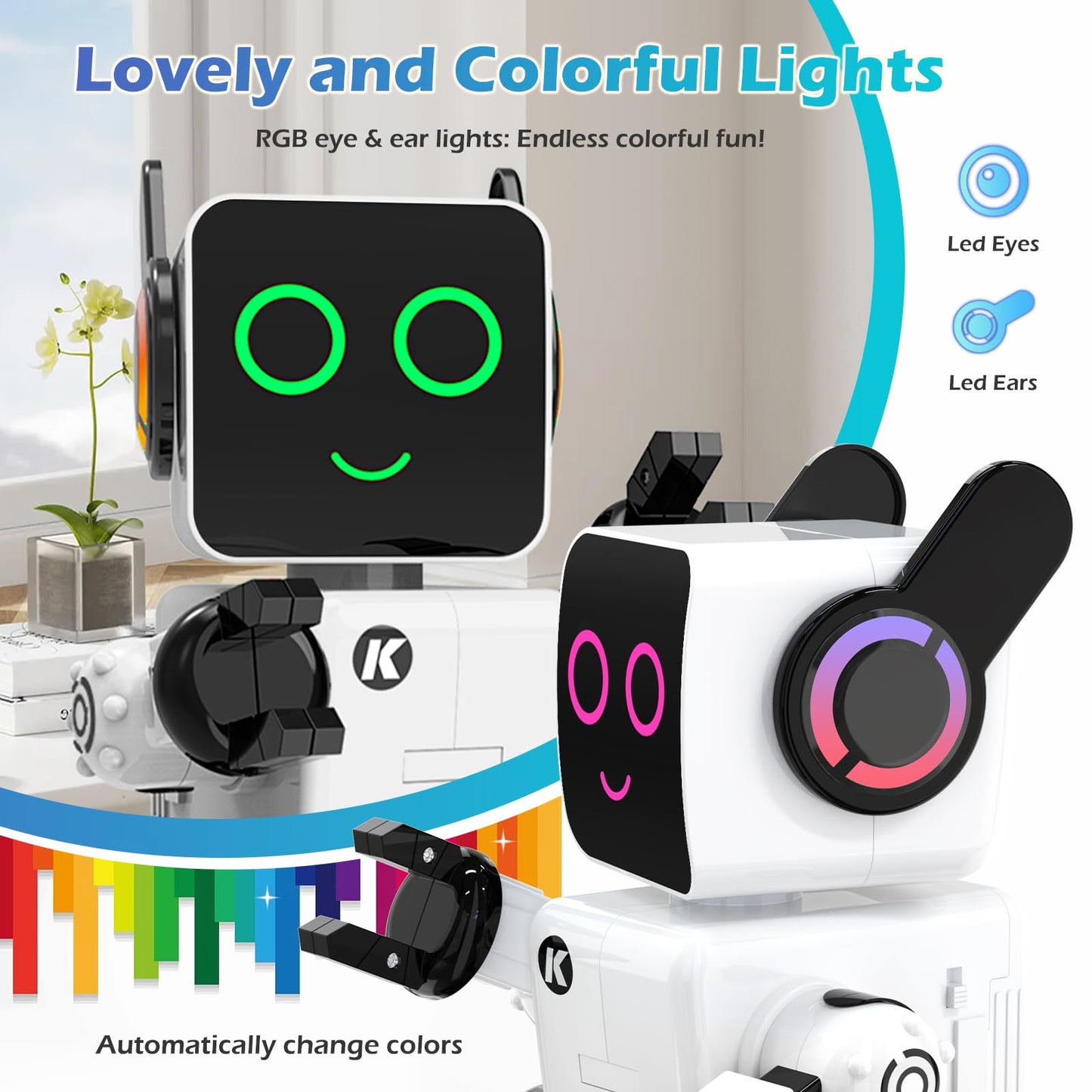 HBUDS Rechargeable RC Robot Toy for Kids - Interactive Intelligent LED Light, Speaks, Dances, Built-in Coin Bank (White)