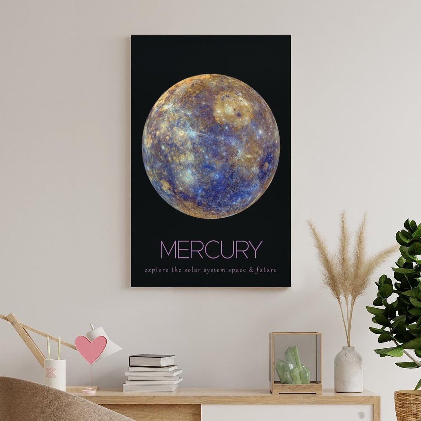 LGDSBHH Minimalist Mercury Solar System Canvas Wall Art - Educational Space Planet Poster - Science Classroom & Kids Bedroom Decor - 12x18 Inch (Unframed)