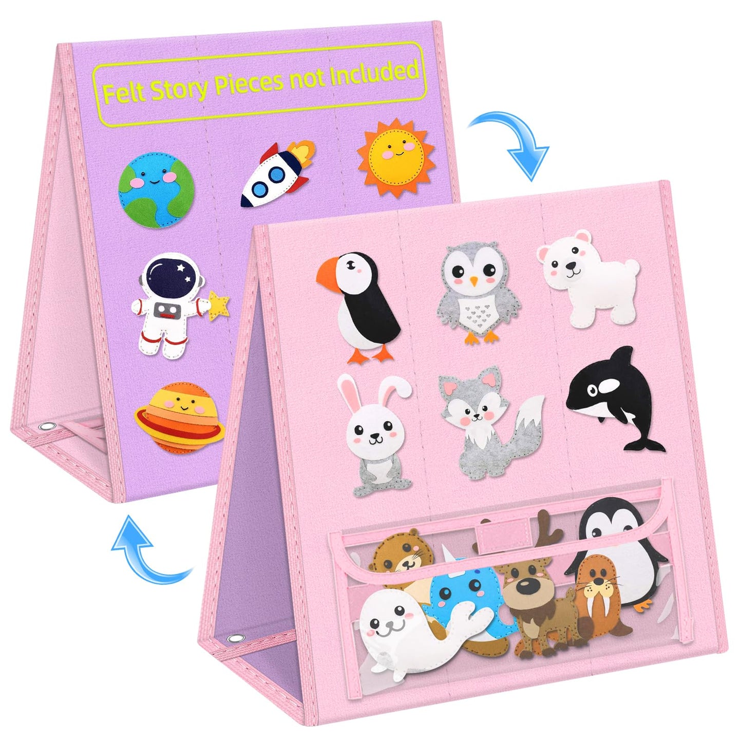 AKAYOK Foldable Felt Board - Double-Sided Flannel Story Board for Preschool Learning, Interactive Storytelling & Play | 33" x 12" Portable Felt Play Board for Home & Classroom Use (Pink)